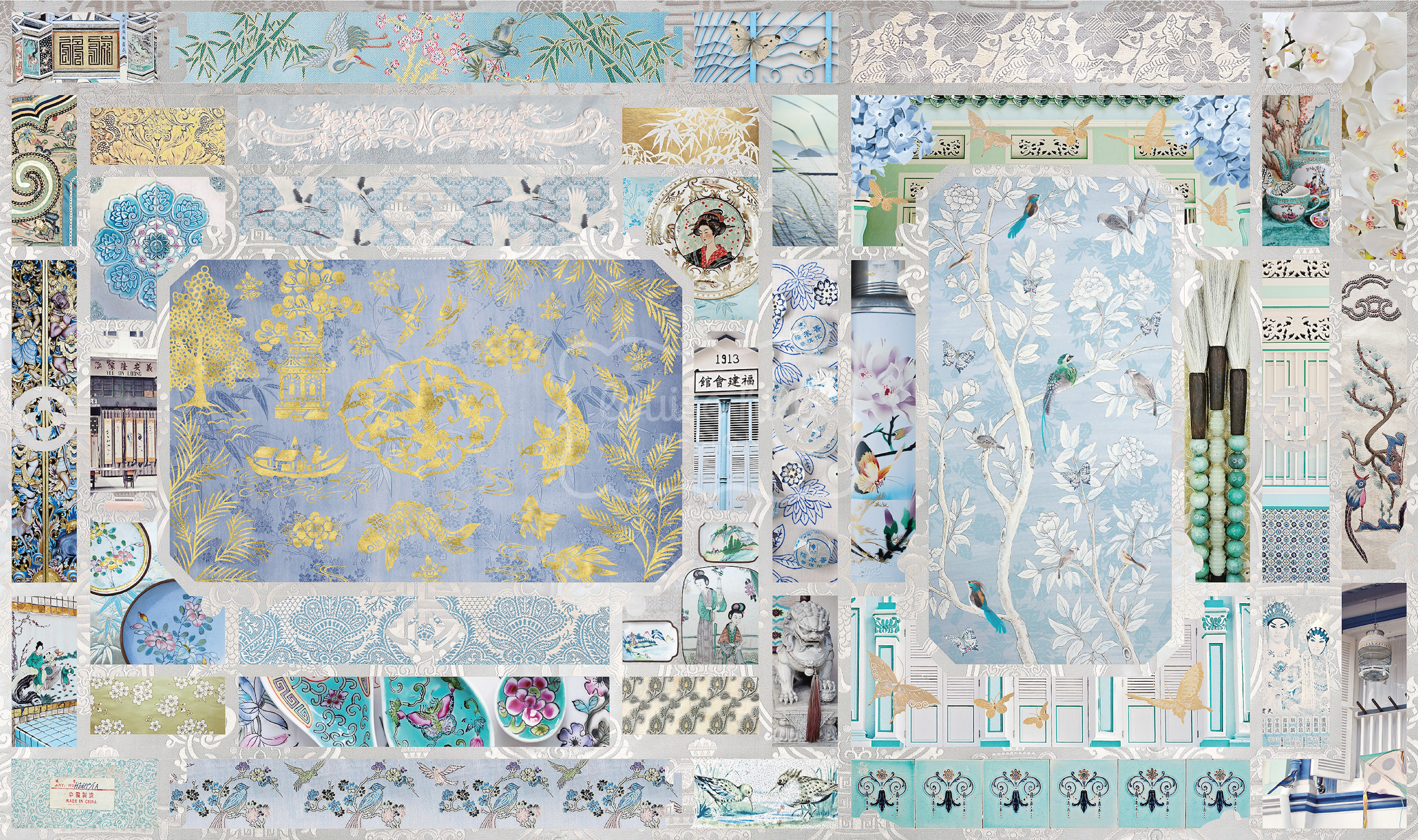 30% OFF 'CHINOISERIE IN AQUAMARINE & POWDER BLUES' | FRAMED ETCHING PAPER