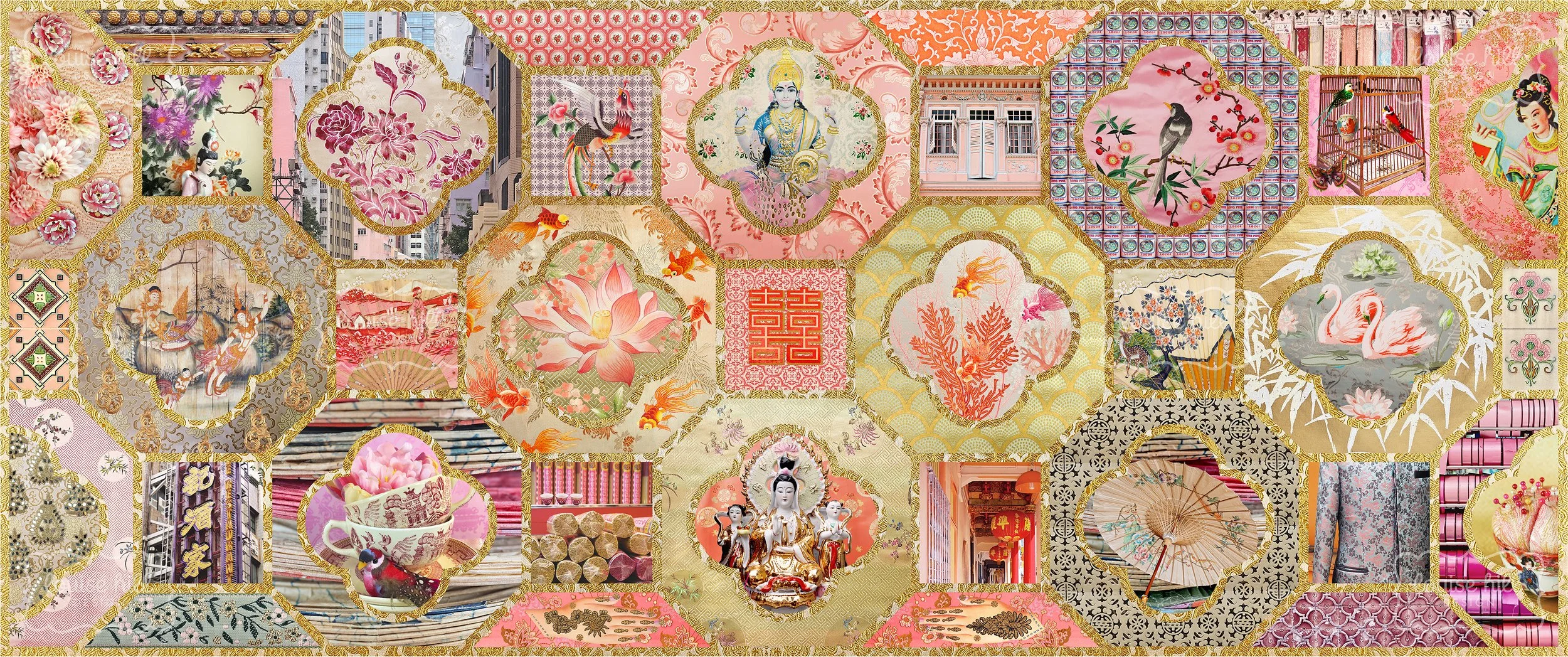 CHINOISERIE IN GOLD & BLUSH PINKS  |  UNFRAMED