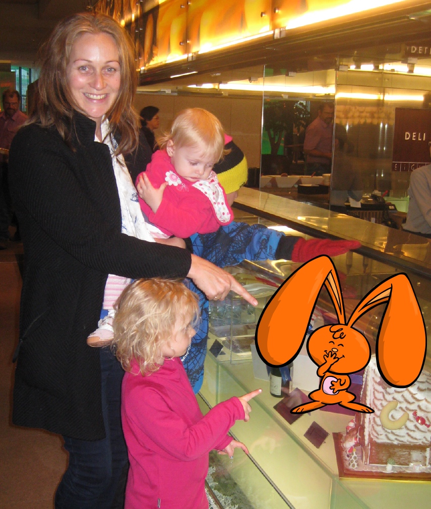 Liz Donnelly with eardrop rabbit and her children