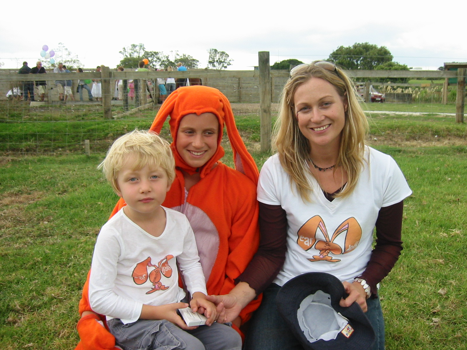 Liz Donnelly and young son with Eardrop rabbit character