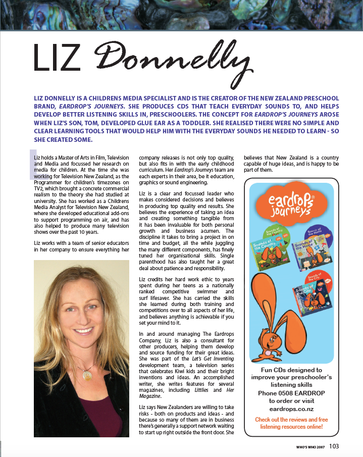 Liz Donnelly profile in Who's Who magazine