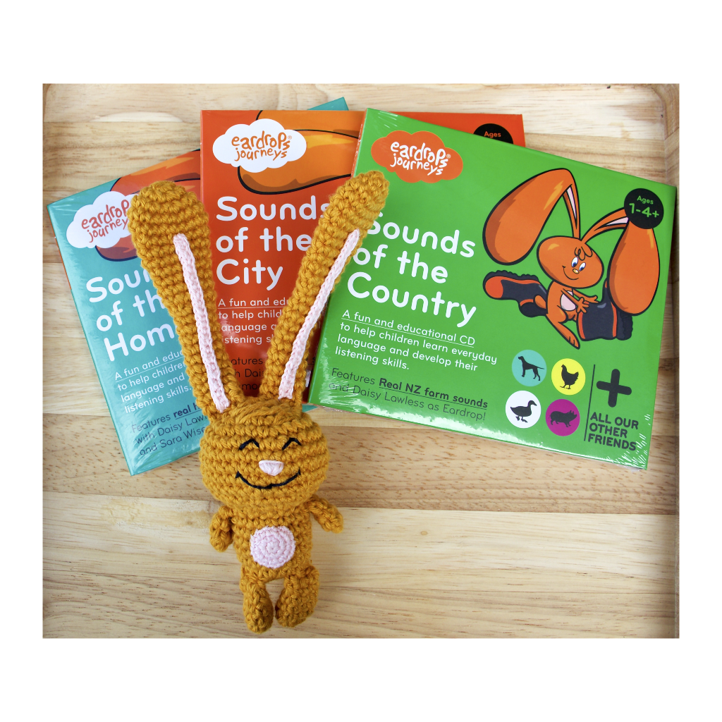 Eardrops original English language triple pack - 3 x CDs - FREE shipping and free CUTE Eardrop rabbit peg doll! 