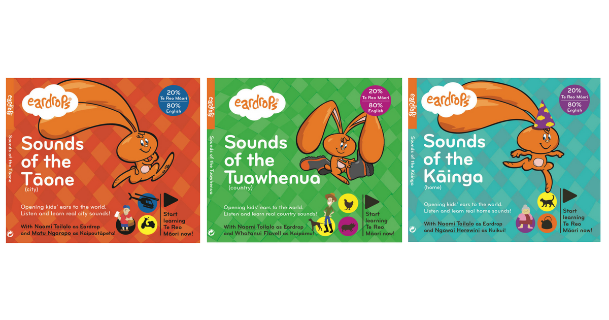 All 3 beautiful new bilingual Te Reo Māori + English stories on CD! Free shipping and free CUTE Eardrop rāpeti peg doll! 