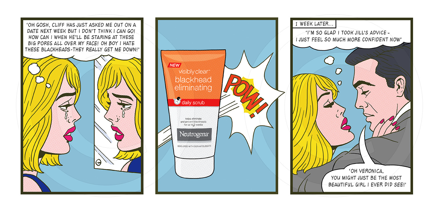 A few illustrations produced in a pop art style for a Neutrogena press ad.