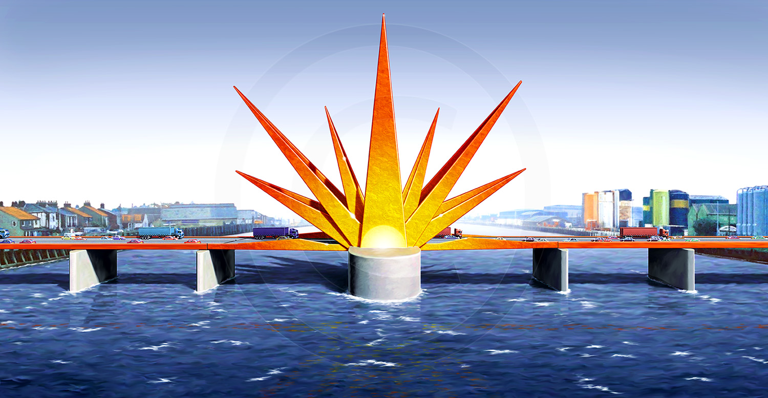 Sunrise Bridge : An artist impression which I produced from drawings and a model supplied by the client.