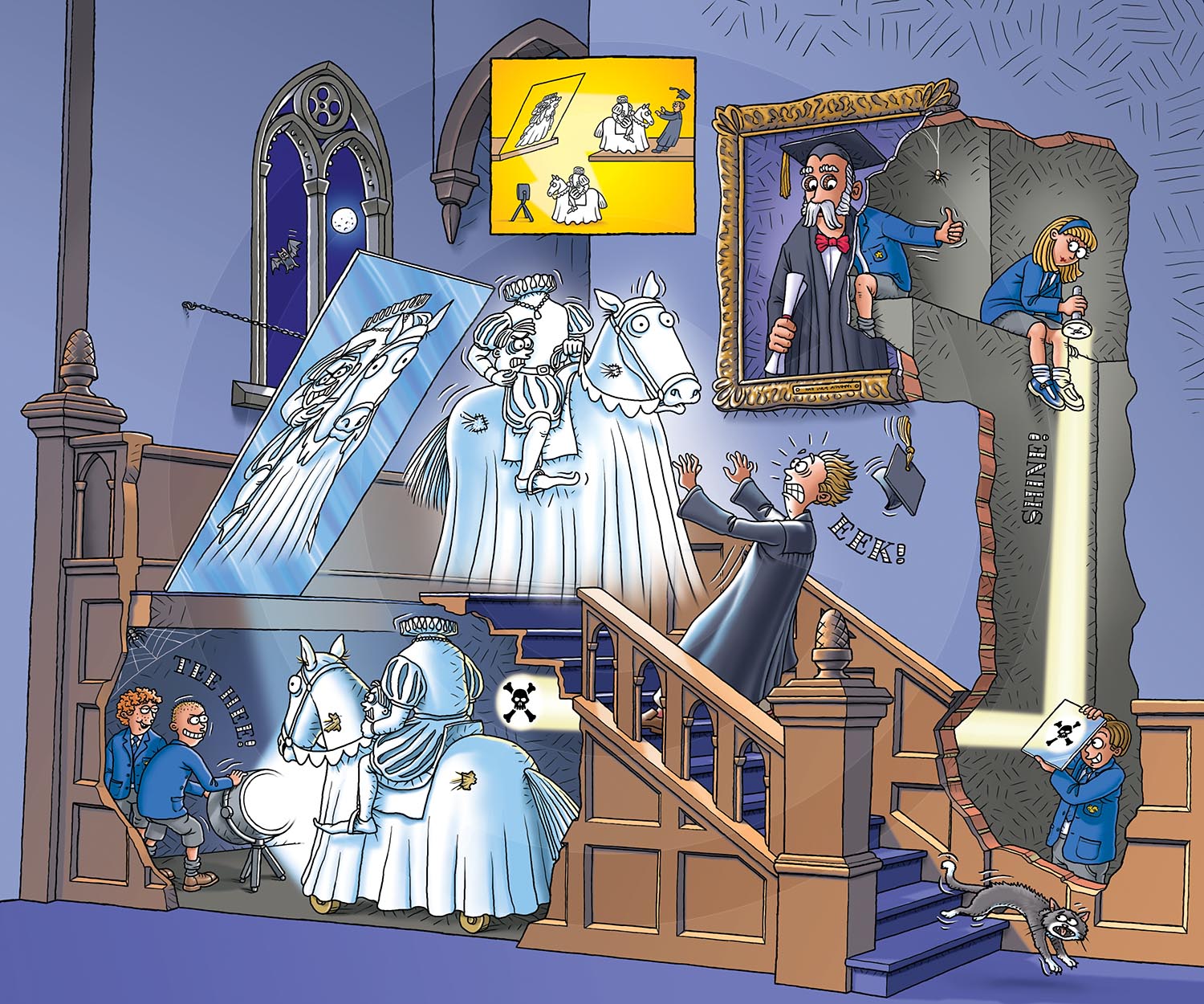 GHASTLY GHOSTS, GHOULISH GAMES : A ‘Horrible Science’ illustration. Creating an optical illusion of a ghost.