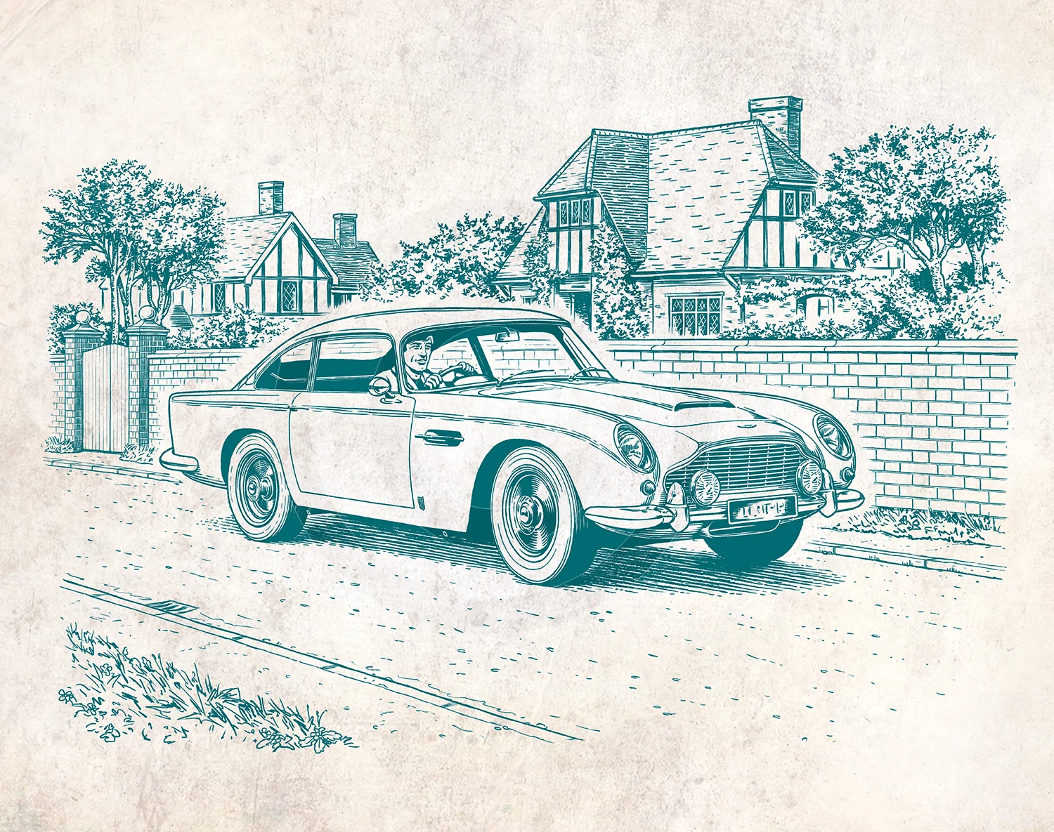 ASTON MARTIN DB5 - Drawn in a 'Boy's Own' book style.