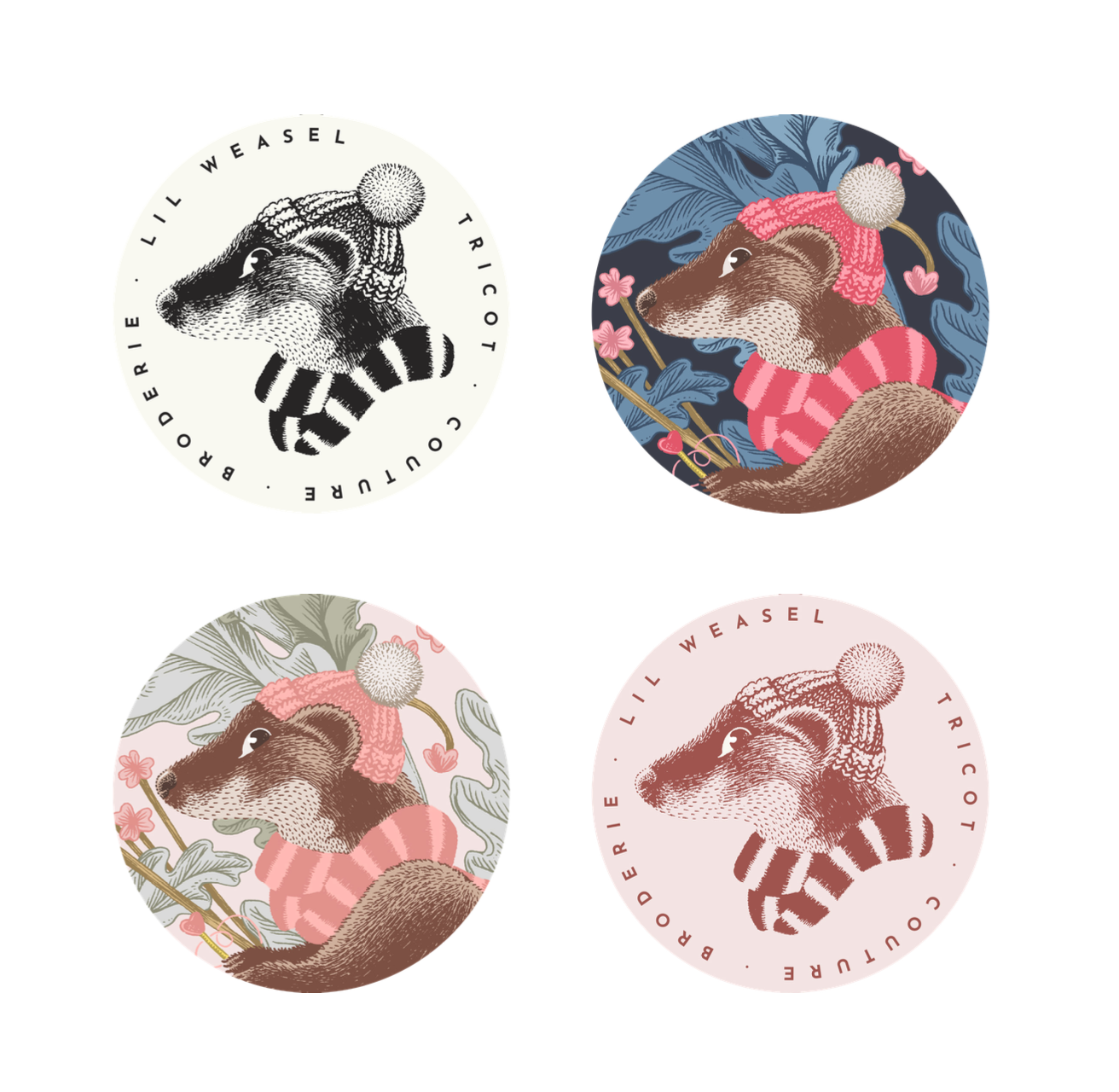 motif papier peint belatrix potter lil weasel tricot couture illustration broderie belettes salon de thé boutique paris hermine