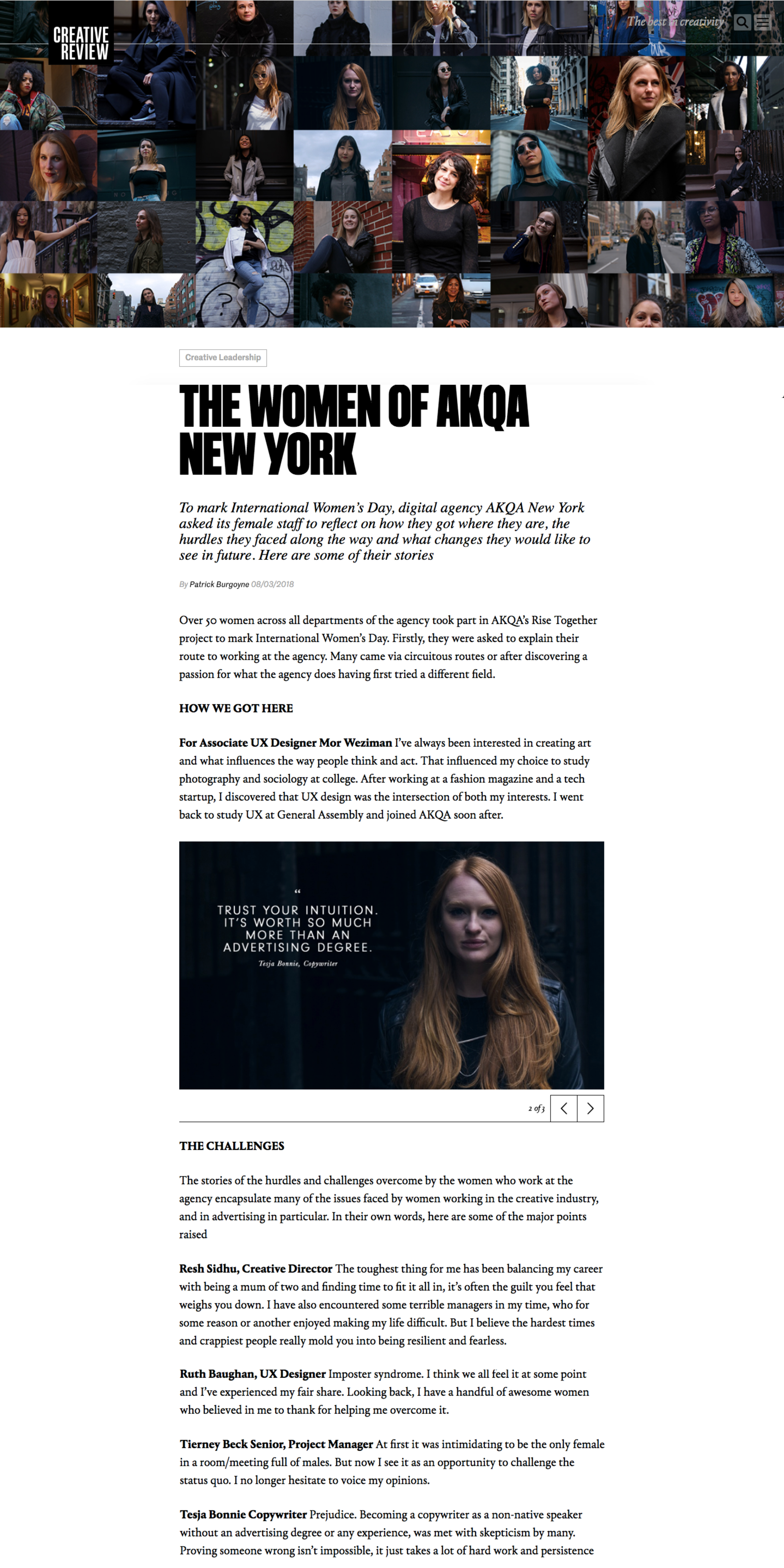 International Women's' Day 2018 feature in Creative Review
