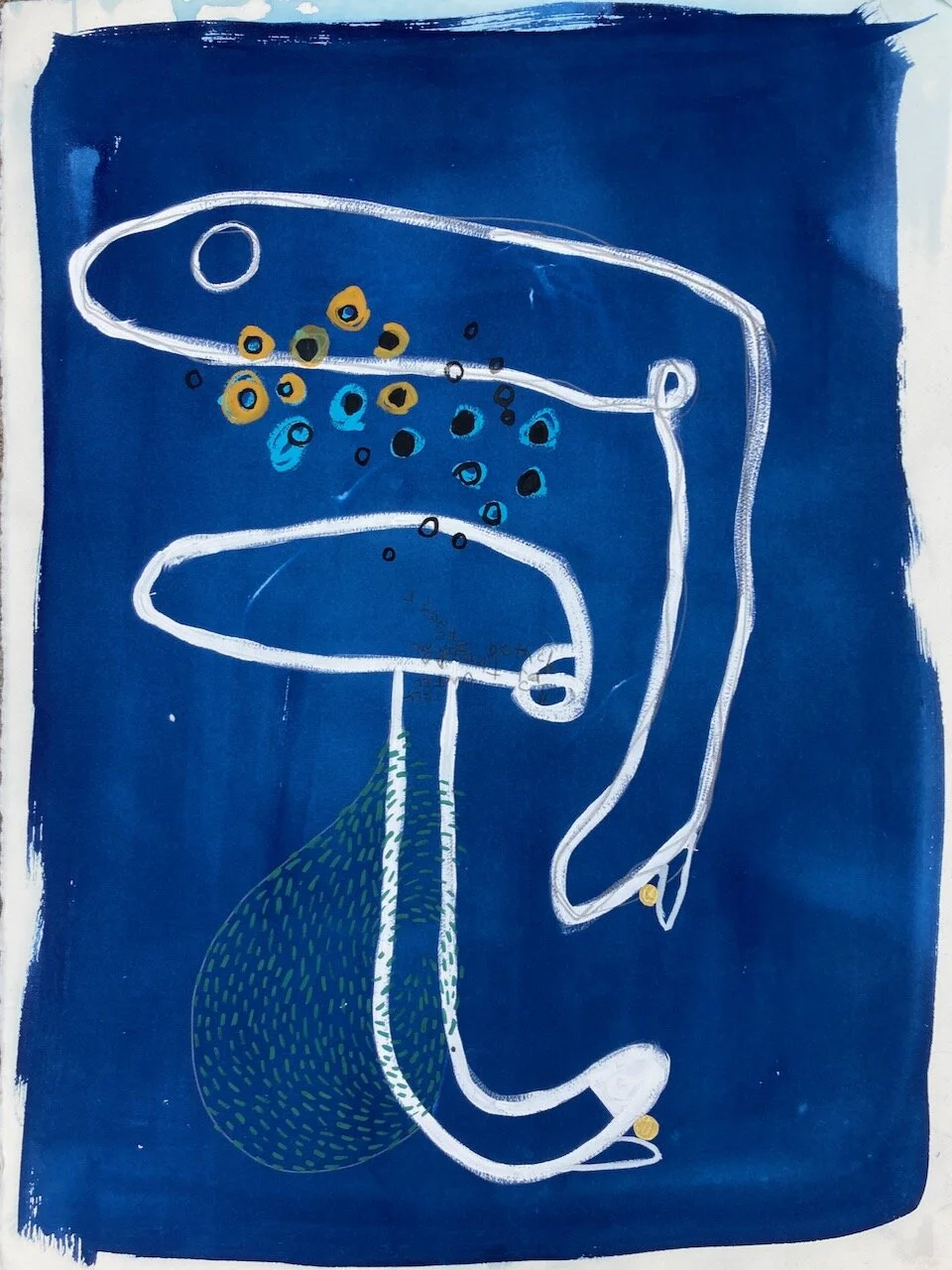 Celestial Animism 1, 2021. Cyanotype Print, gouache, ink, graphite on paper. 22” x 30”.  Private collection.