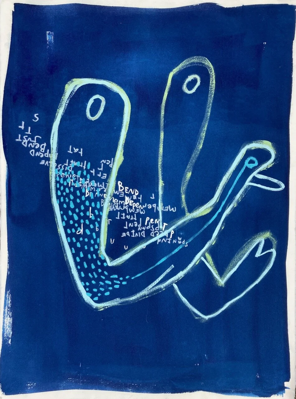 Celestial Animism 2, 2021. Cyanotype Print, gouache, ink, graphite on paper. 22” x 30”. Private collection.