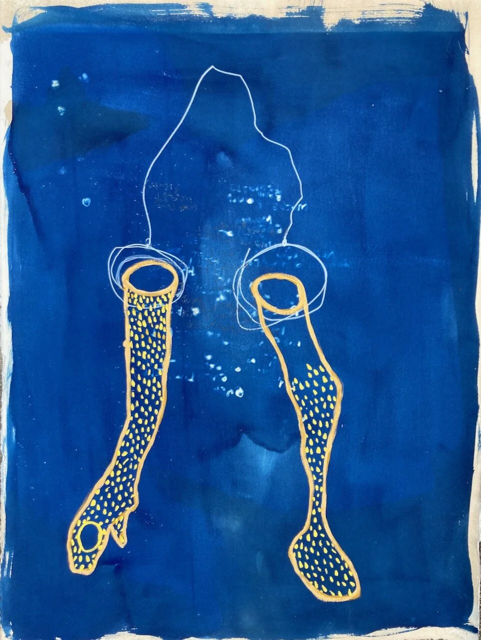 Celestial Animism 3, 2021. 22” x 30”. Cyanotype, gouache, graphite on paper. Private collection.