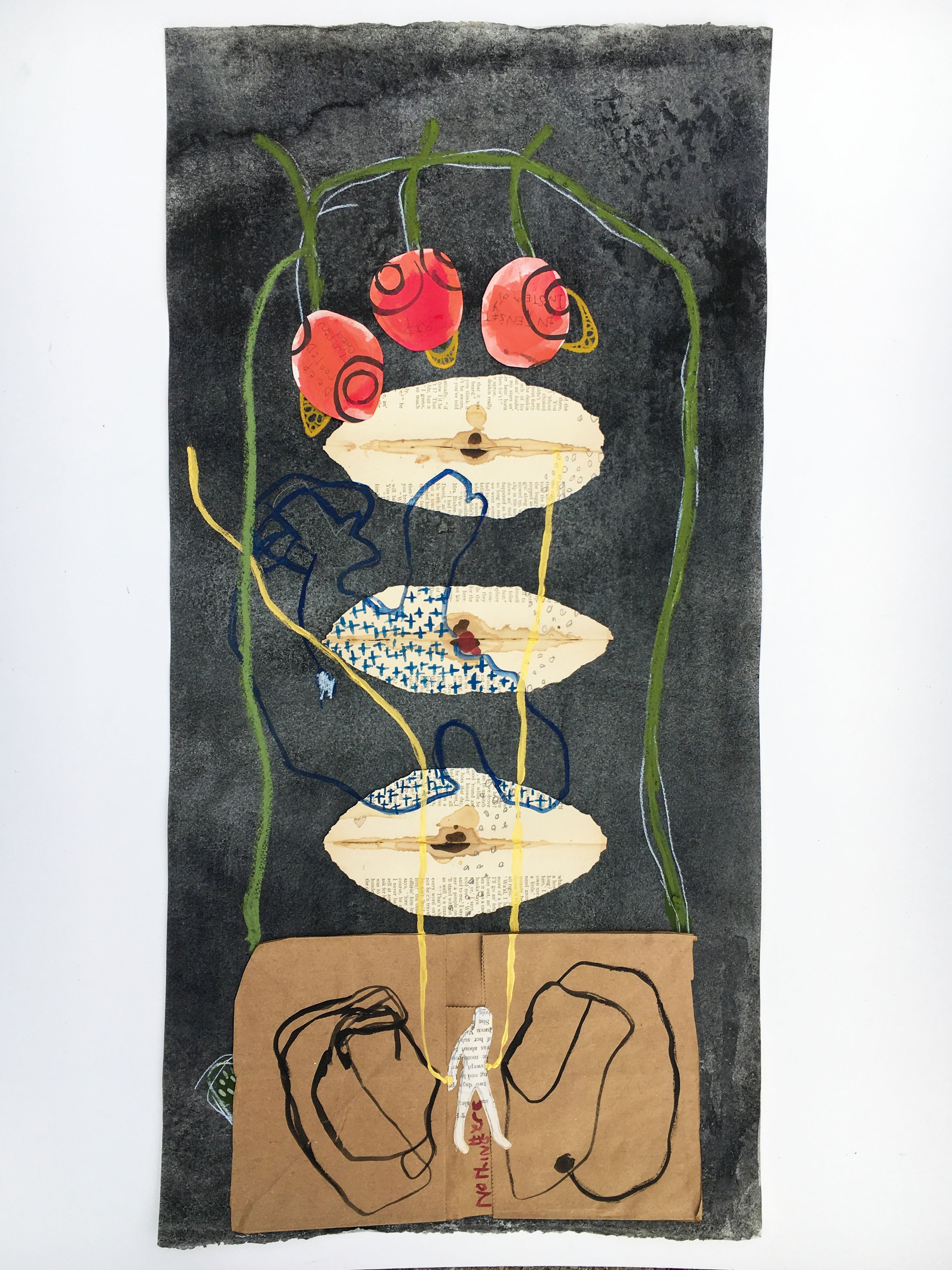   Deep Rooted . Paper, gouache, graphite, charcoal ink. 15” x 30” 