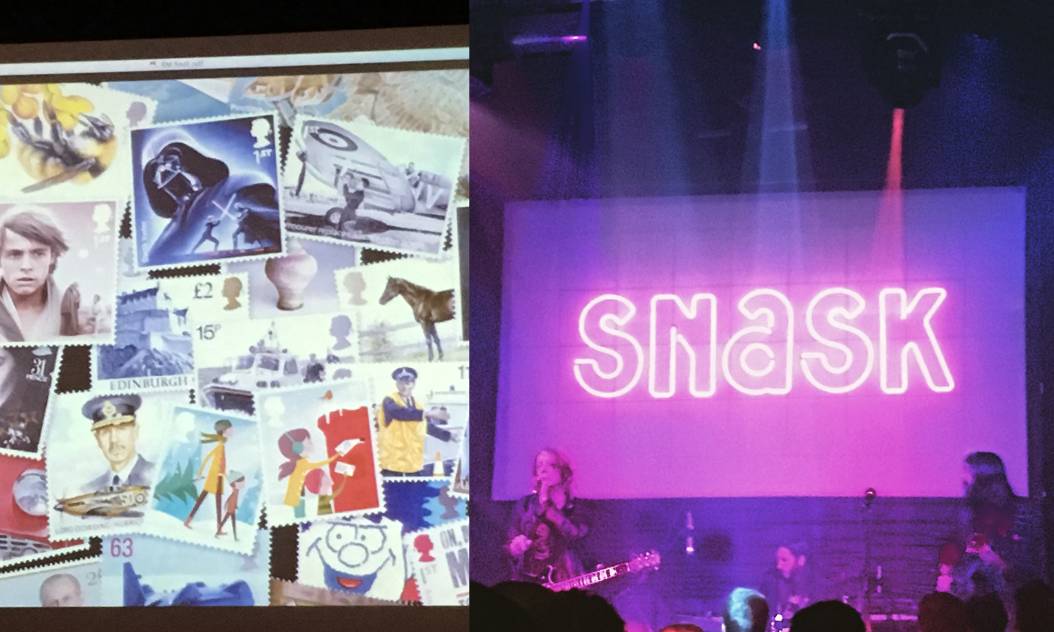 (Left) Stamp visuals by Royal Mail. (Right) Snask