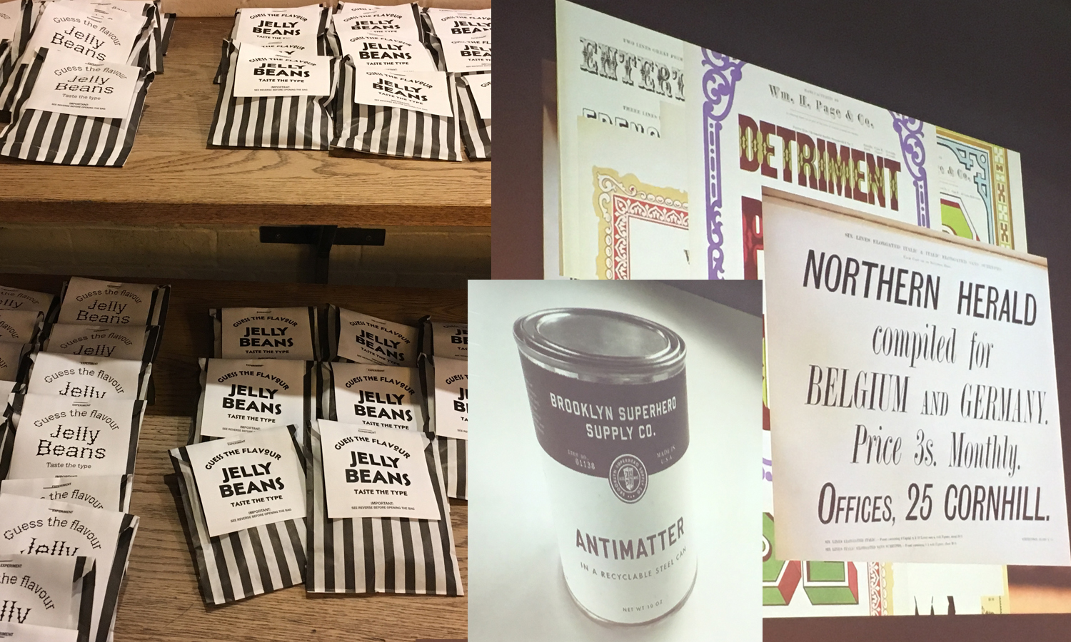 (Left) Typographic experiments by Sarah Hyndman (middle) Paul McNeil's slides (right) the Counterpress