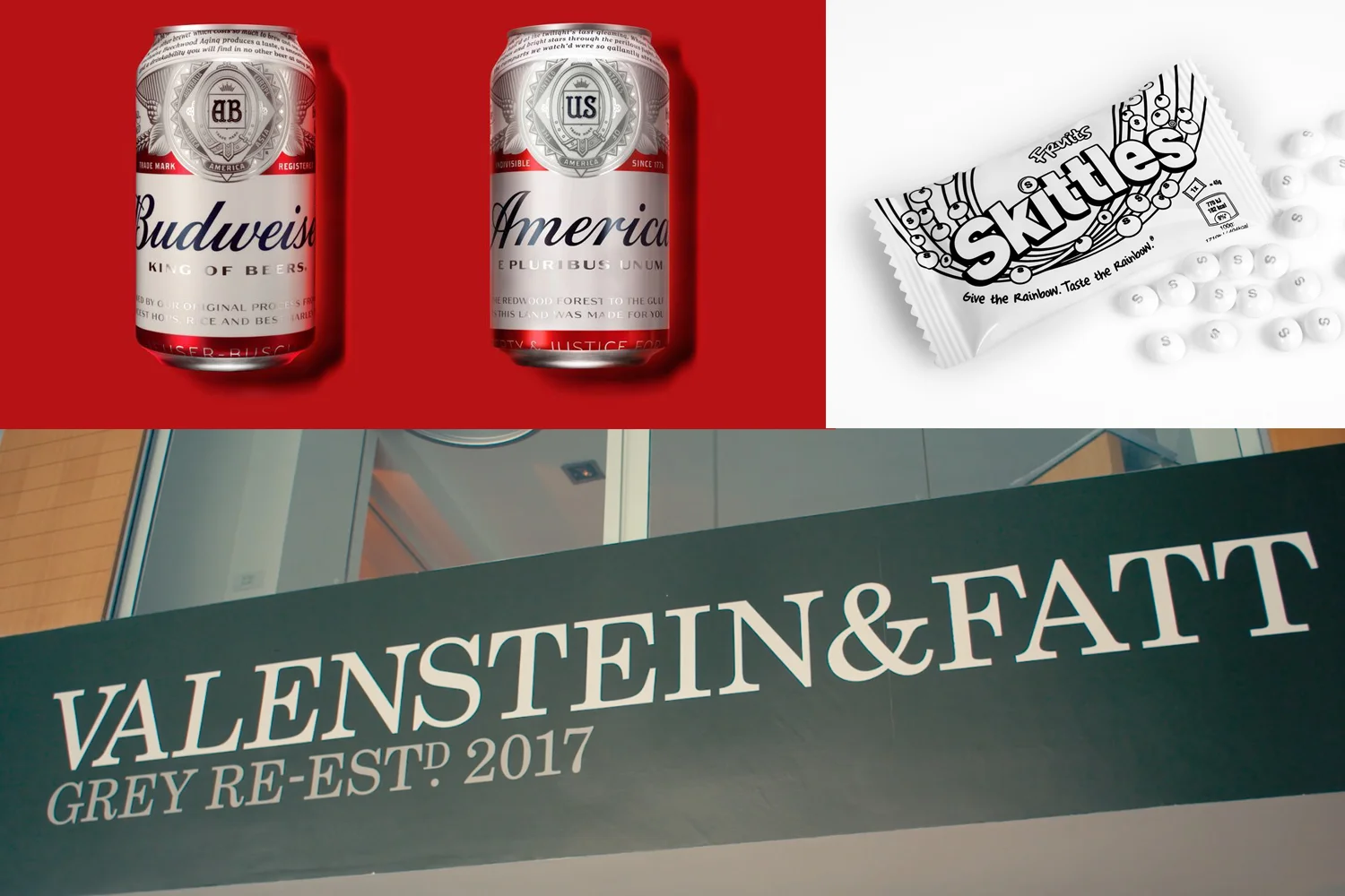 Picture credits: Budweiser by JKR, Skittles , Valenstein and Fatt