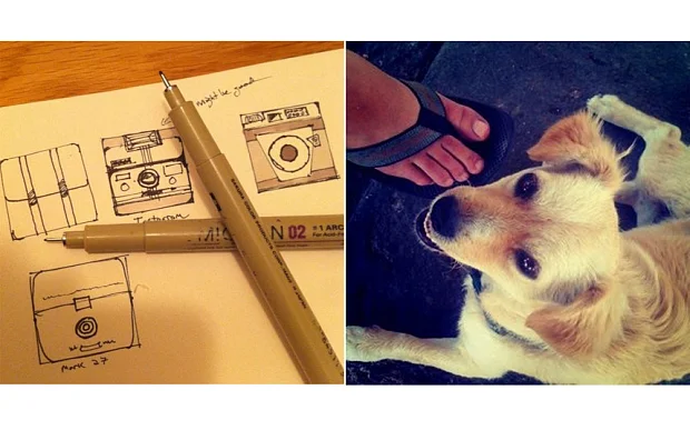 An early sketch of the Instagram app, and the first every Instagram image, taken by founder Kevin Systrom.