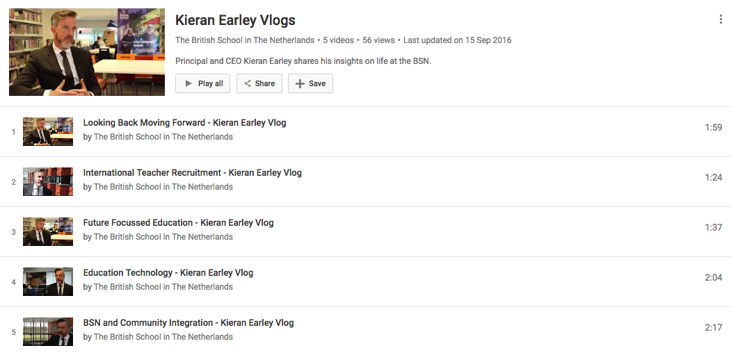 The British School in The Netherlands have a vlog playlist for their CEO/Principal, @Kieran_Earley