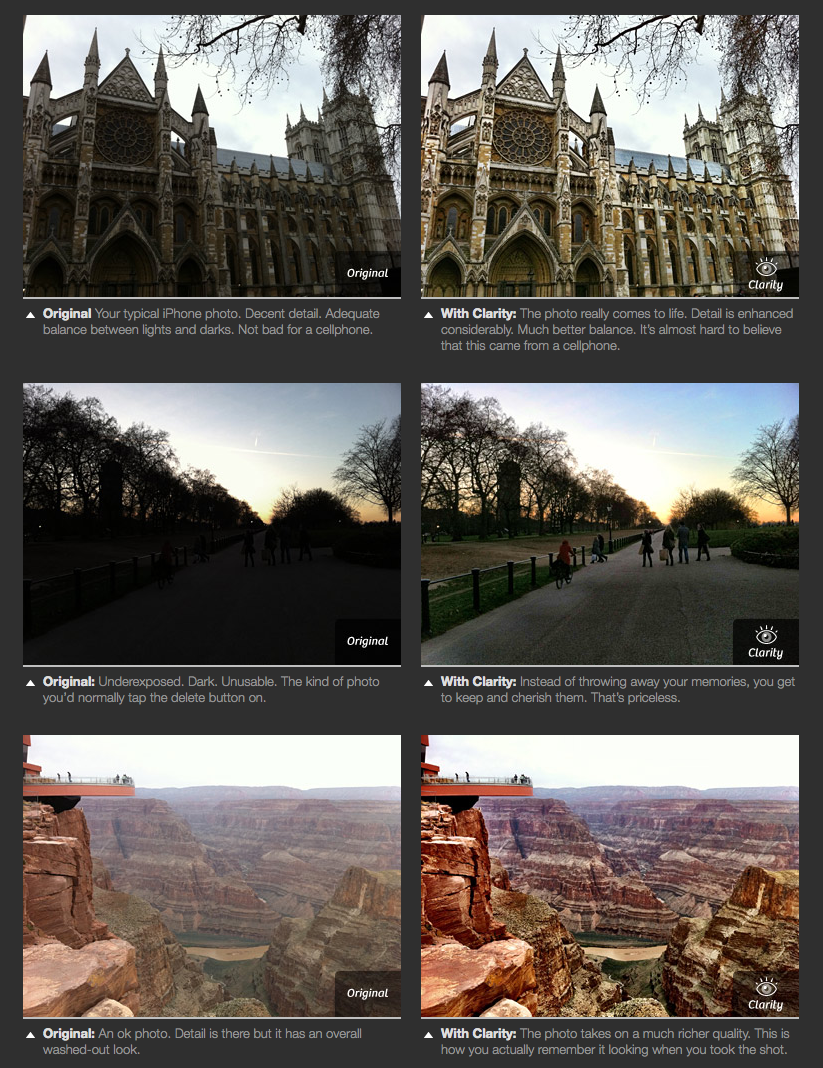 Click to enlarge : Photos enhanced with the Clarity feature on Camera+