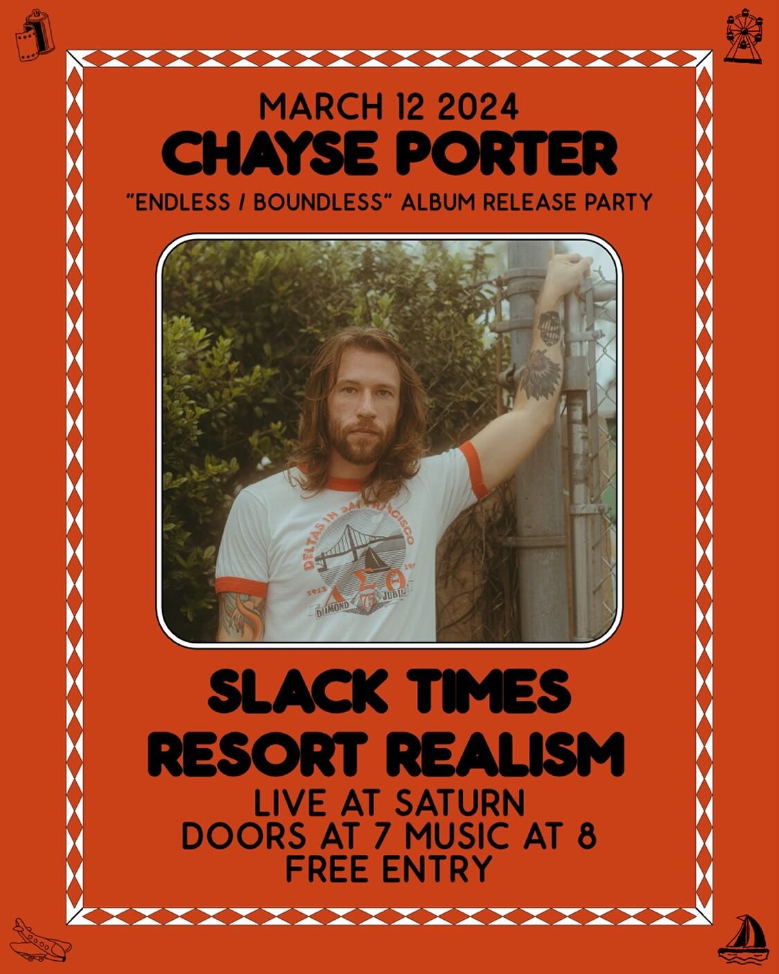 Coming soon! Celebrating the release of the new @chayseporter record, joined by @slacktimes and @resortrealism🌴🪩 Free as can be&mdash; the chillest of the chill😯
