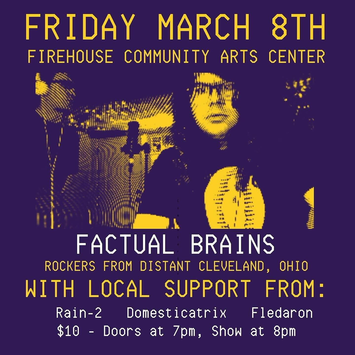 Next Friday! Catch Cleveland Art-Rockers and Troublemakers @factualbrains alongside a sordid group of locals Rain-2 (@frwnlns solo electronics), @domesticatrixbham (industrial noise) and @fledaron (power-noise).
