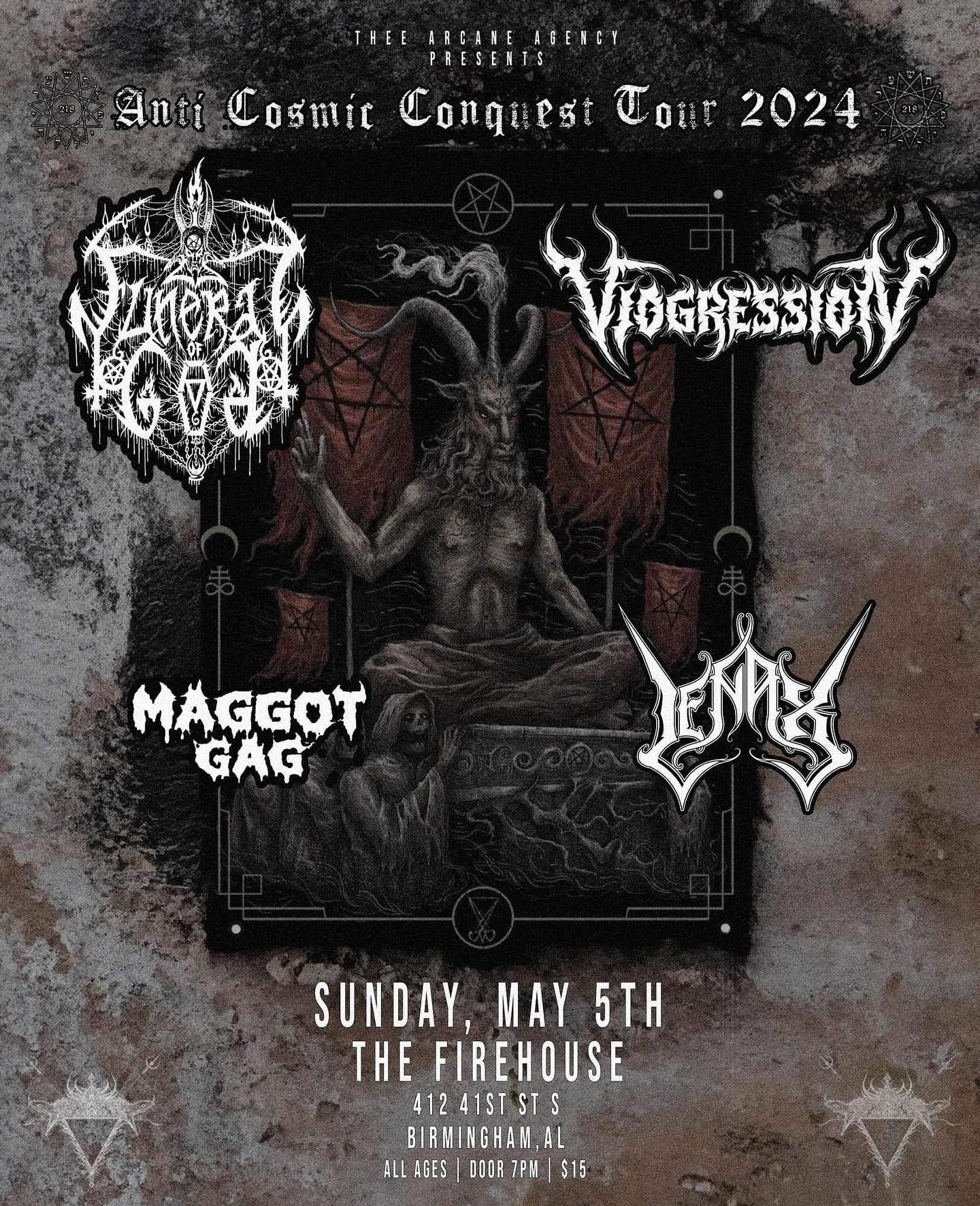 This Sunday! We&rsquo;ve got @funeralofgodofficial @viogressionofficial Maggot Gag and @lenaxmetal at @firehousecommunity !

Remember, the venue is a sober space, so no alcohol please!