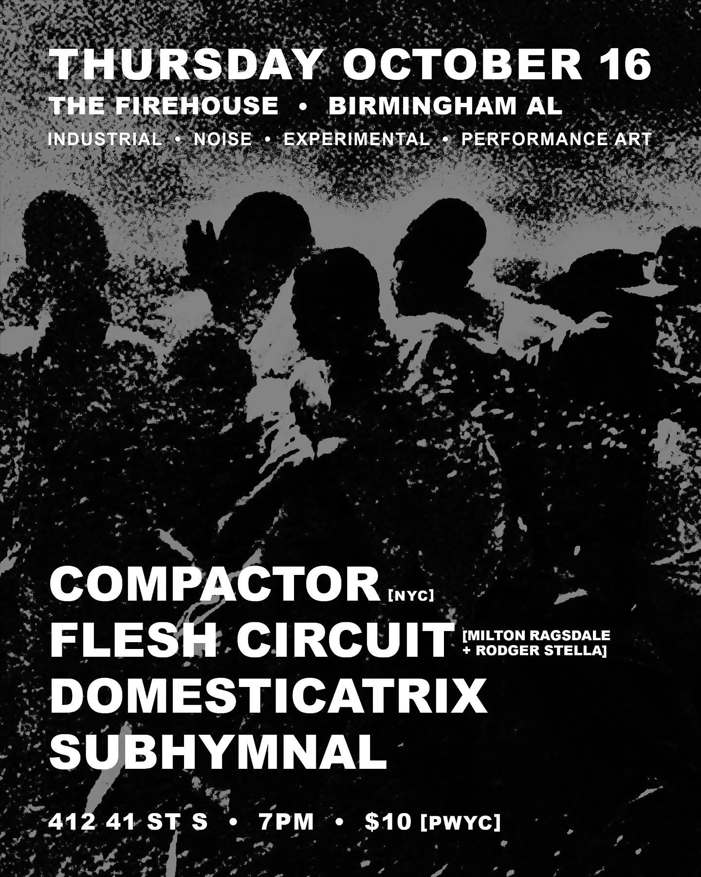 We&rsquo;ve got COMPACTOR coming through all the way from New York City! Be there! Joined by the legendary Flesh Circuit and local darlings @subhymnal and @domesticatrix_industrial_noise (doing power electronics sets), this won&rsquo;t be a night to 