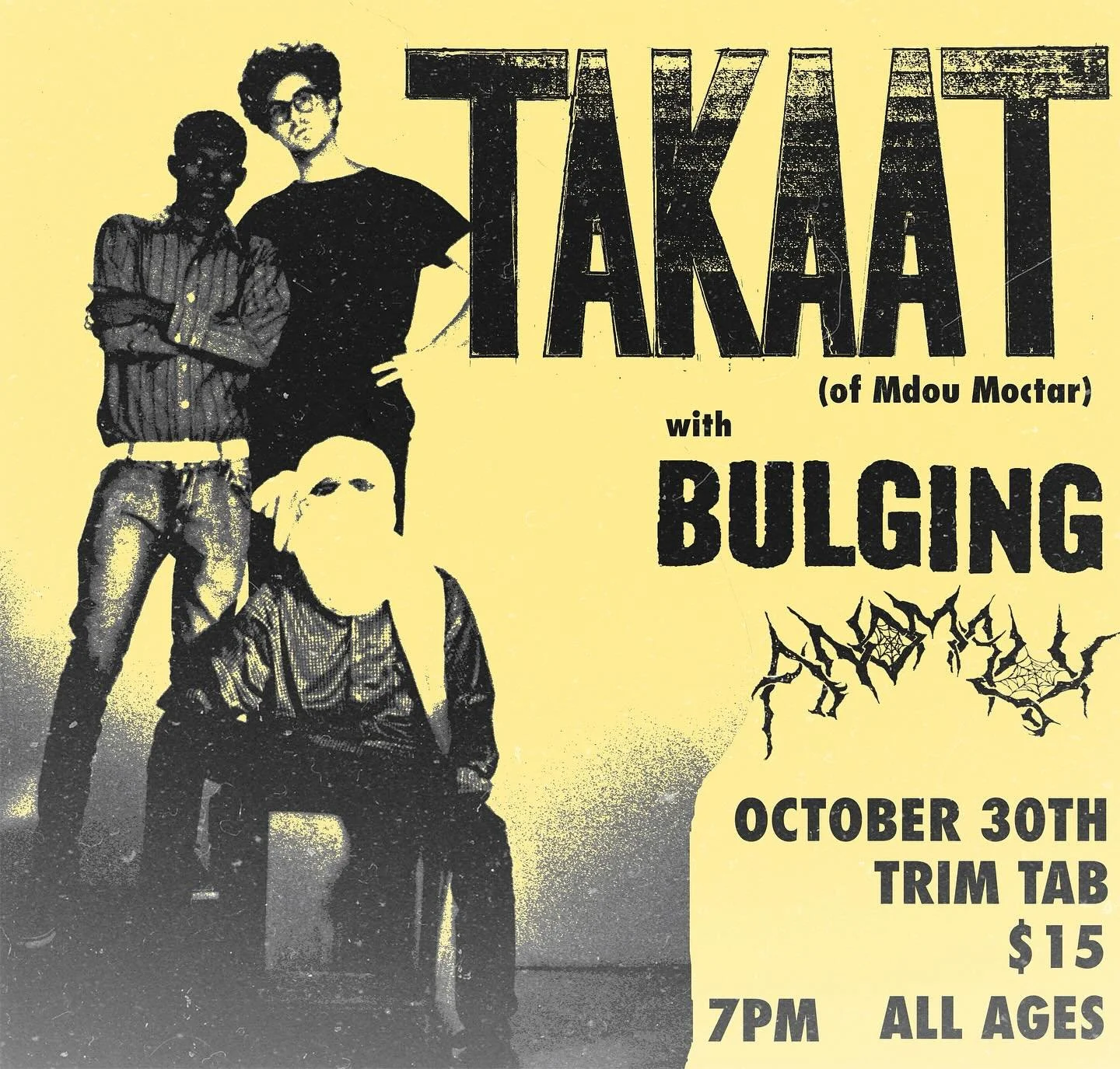 BIG ONE COMIN&rsquo; UP: TAKAAT (members of MDOU MOCTAR, LES FILLIES DE ILLIGHADAD) hit Birmingham on their full US tour!! TAKAAT plays the most gassed, psychedelic, punk-leaning version of Saharan rock (made popular by things like Music From Saharan