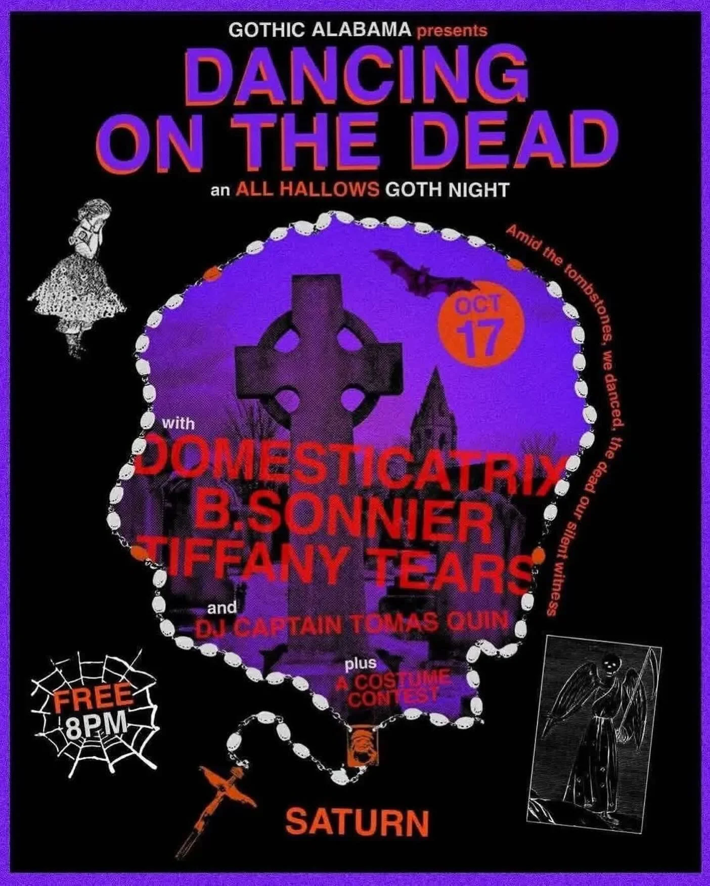 There&rsquo;s a free show at @saturnbham Friday featuring some of your DIY Birmingham gothic favorites! Come see @tiffanytearsofficial @b.sonnier.exbs @domesticatrix_industrial_noise Captain Tomas Quinn and win some fun prizes at the costume contest!