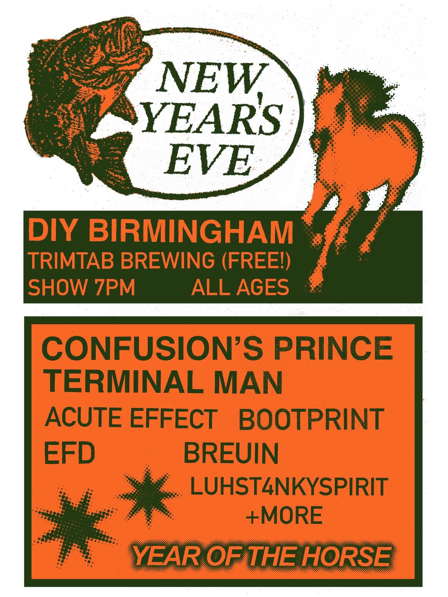 ❄️🐎TOMORROW NIGHT (12/31)🐎❄️

Too many bands&hellip; too many flyers&hellip; too much insanity&hellip;. DIYBIRMINGHAM invades Trim Tab tomorrow night to close the year out with a BANG💥💥💥 all these bands AND MORE tomorrow night, starting at 7 and