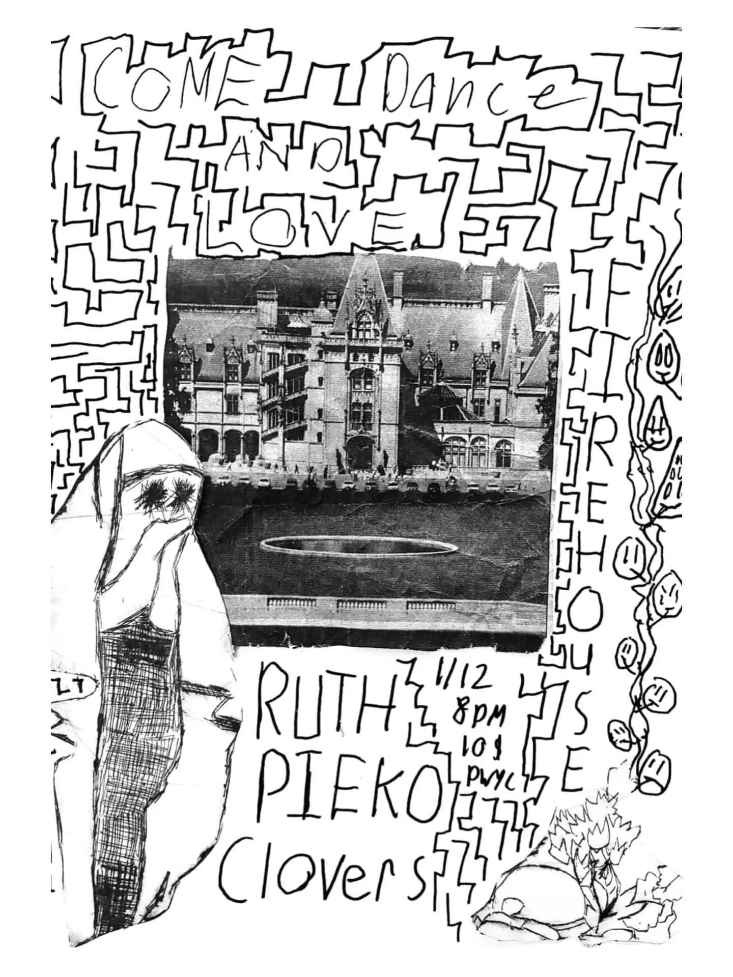 TONIGHT!! Clovers and Pieko return from tour, with support from Ruth! Diverse night of local music, come hang at firehouse on a Monday!! Flyer by @fvcked_and_fried