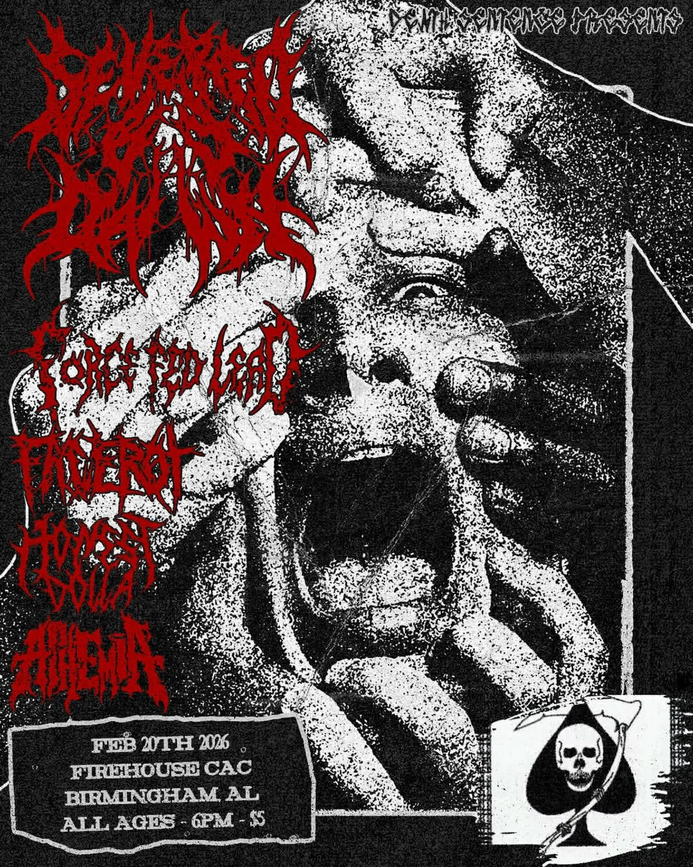 Very cool deathcore show coming up to be excited about! We&rsquo;ve got the incredible @severedbydawn @forcefedlead @facerotband @honest_dolla and @aphemia_dm ! Be there!