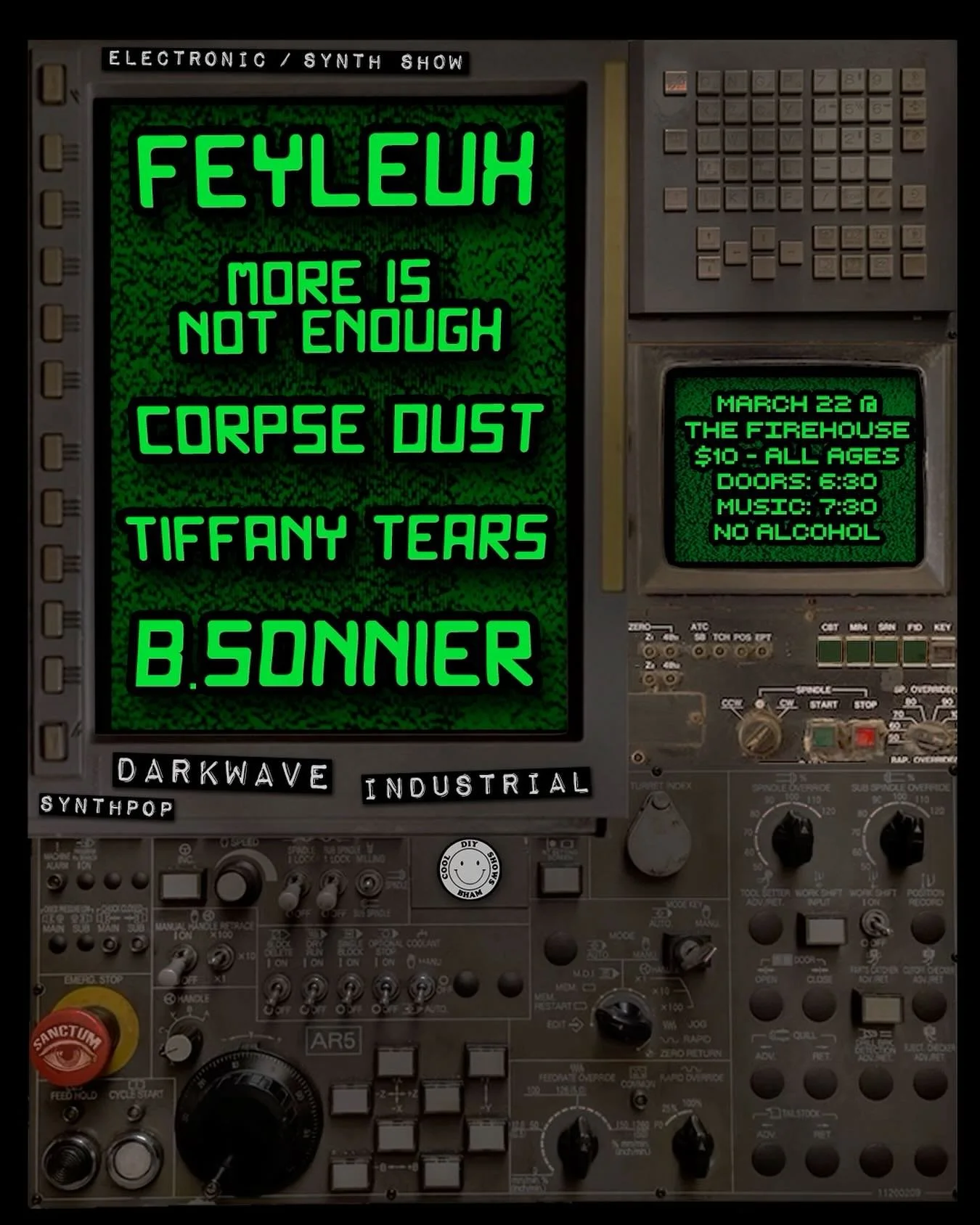 Goths, nerds, weirdos, rivetheads, and creatures of the night, do we have a show for you! @feyleux is coming to Birmingham with @moreisnotenough.wav , as well as special guest @forevercorpsedust ! For local support, we have the dynamic duo of @b.sonn
