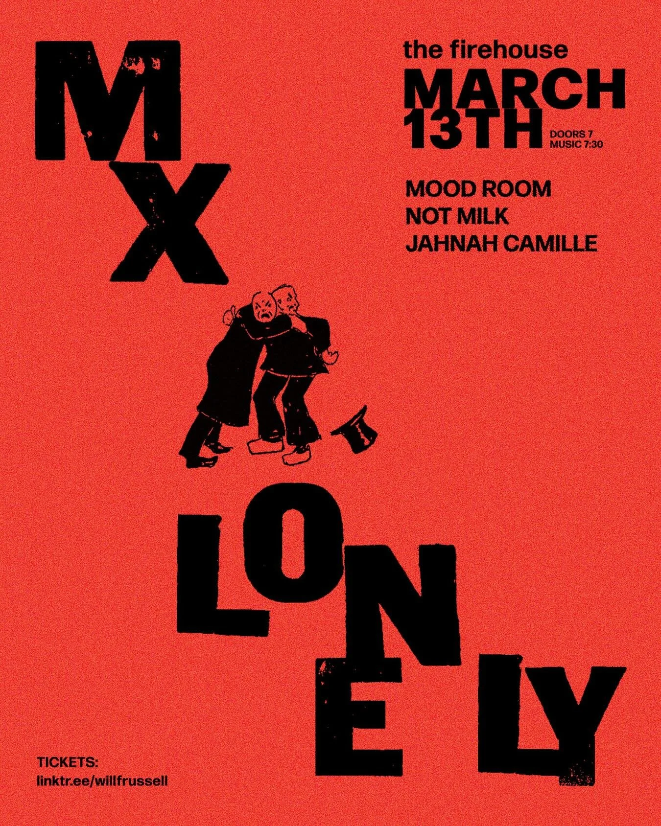 Boom. They&rsquo;re back.

Mx Lonely coming through once more next month joined by the local slammers. 

Tix available at linktr.ee/willfrussell