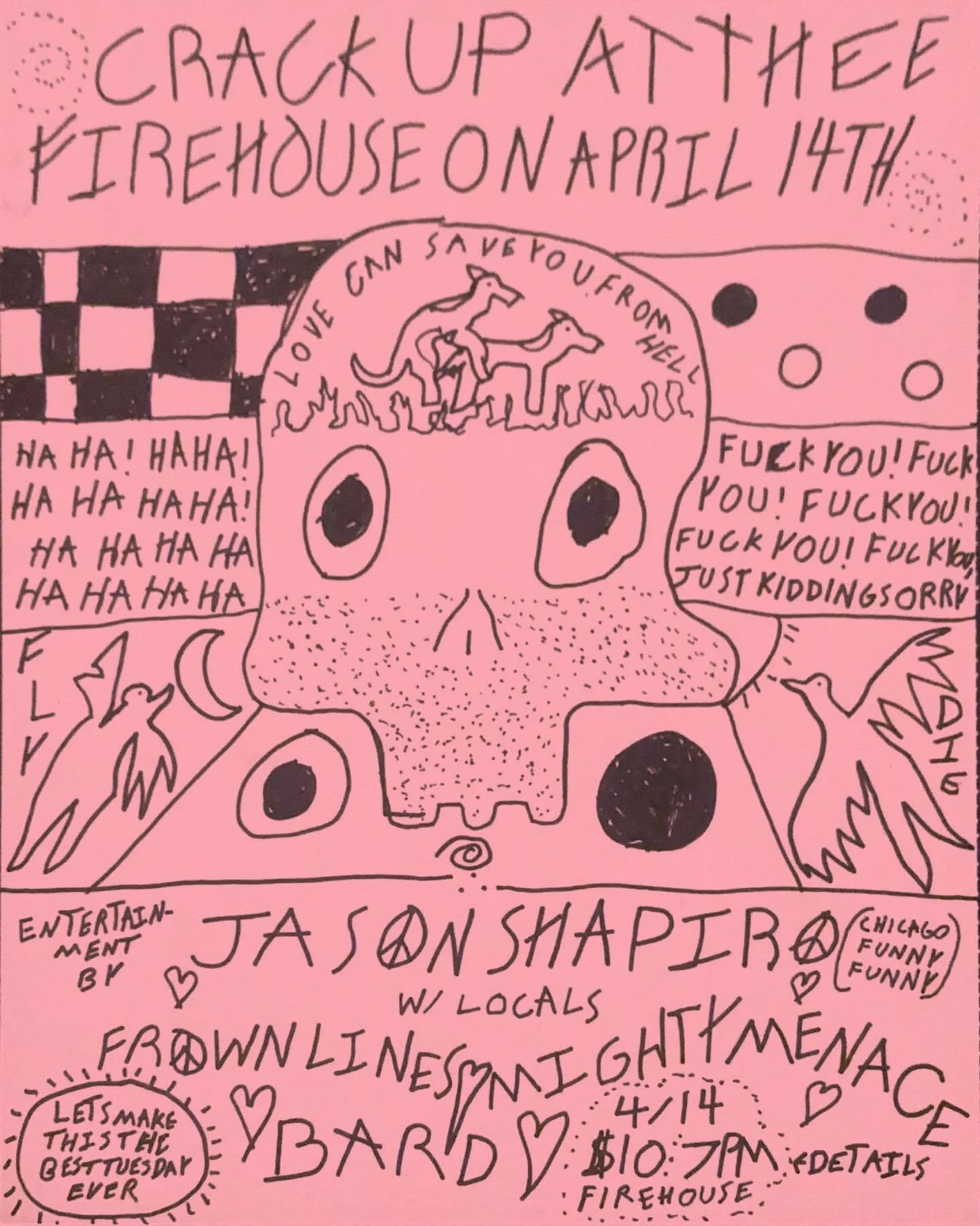 4/14 | TUESDAY NIGHT LAUGH FEST AT THE FIREHOUSE

Chicago&rsquo;s own wild and dangerous comedian/ true rocker @jason.r.shapiro blesses the firehouse with some tunes on April 14th (6 days before four twenty, 9 days after Easter, think about it) suppo