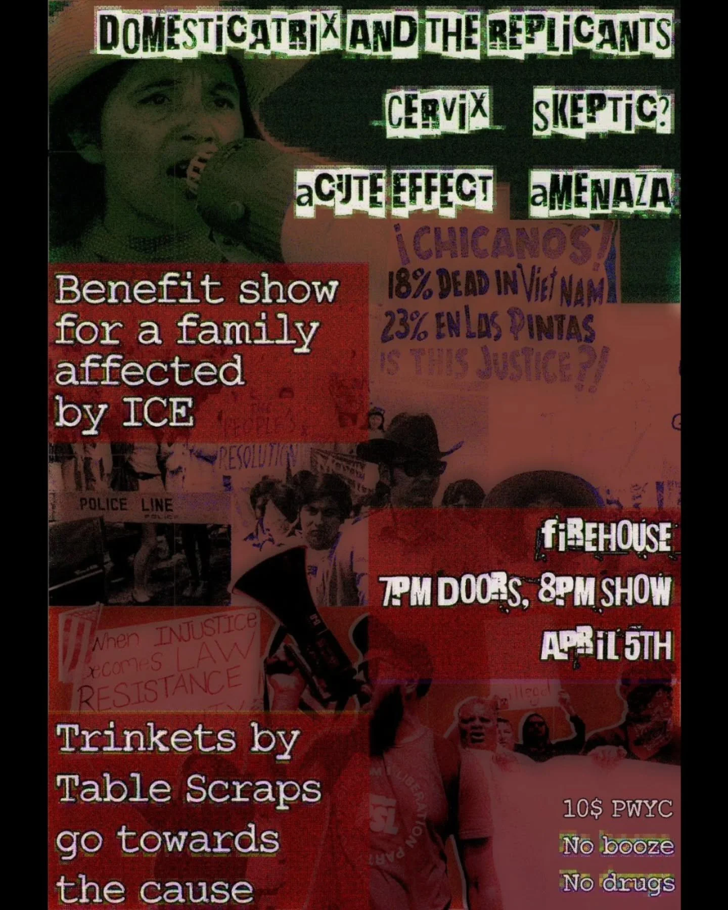 All locals benefit show on 4/5 (Easter Sunday) with the loudest bands bham has to offer! Domesticatrix &amp; The Replicants, Cervix, Skeptic?, Acute Effect, &amp; Amenaza! Trinkets for sale from @adhdmarierie go towards the cause! $10/PWYC! Additiona