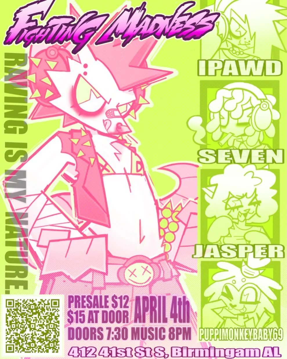 FIGHTING MADNESS - A FIGHTING GAME JUNGLE X GABBER THEMED RAVE PRESENTED BY RAVEPUNK!!!

There will also be a Melty Blood Type Lumina AND Guilty Gear Strive tournament going on alongside the rave at the Firehouse, admission is $4 and winner for each 