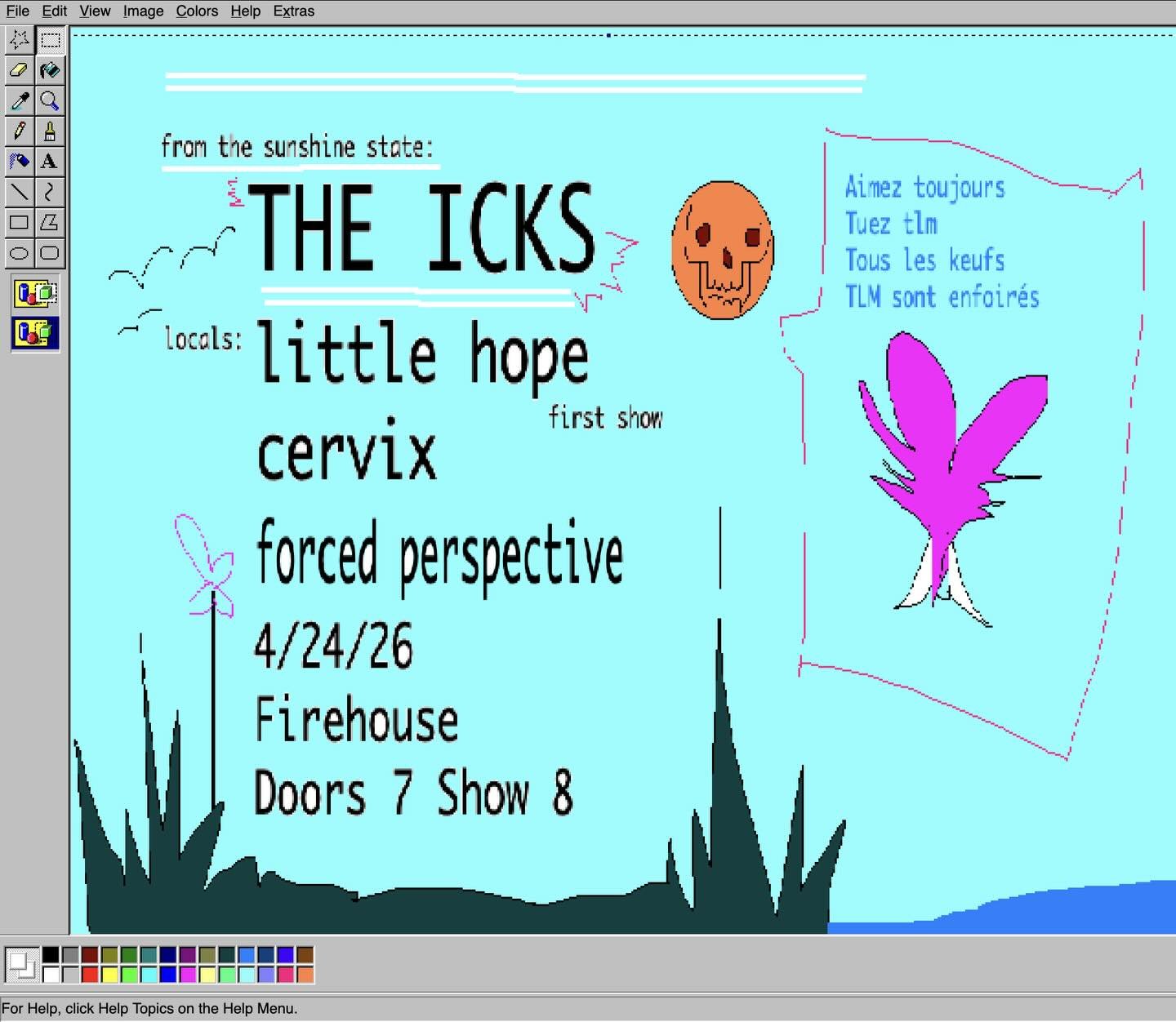 🏖️🏖️🏖️4/24🏖️🏖️🏖️

Florida life punx THE ICKS hit the firehouse with CERVIX, new band FORCED PERSPECTIVE and even NEWER band LITTLE HOPE!! Friday night dance night let&rsquo;s turn up!!