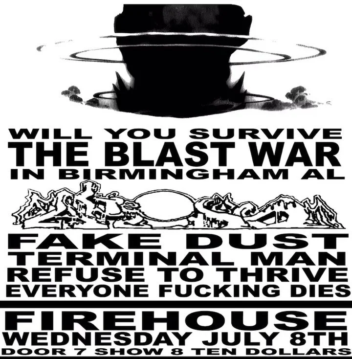 🧬WEDNESDAY JULY 8TH🧬

FAKE DUST obliterates Birmingham Alabama, with TERMINAL MAN, REFUSE TO THRIVE, and EFD. The new Fake Dust record is seriously some god tier stuff,, you are majorly missing out if you haven&rsquo;t checked it out yet. Serious A