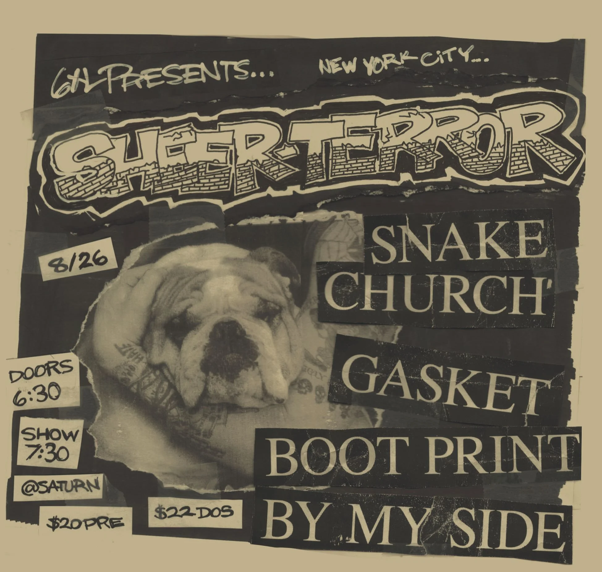 6XL IS AT IT AGAIN FOLKS! SHEER TERROR IS PLAYING SATURN! Along with them is a pyscho blend of locals, and @antigasket from Baltimore. This summer has already been slammed with legendary shows for Bham. Let&rsquo;s bring it home, and pack this shit o