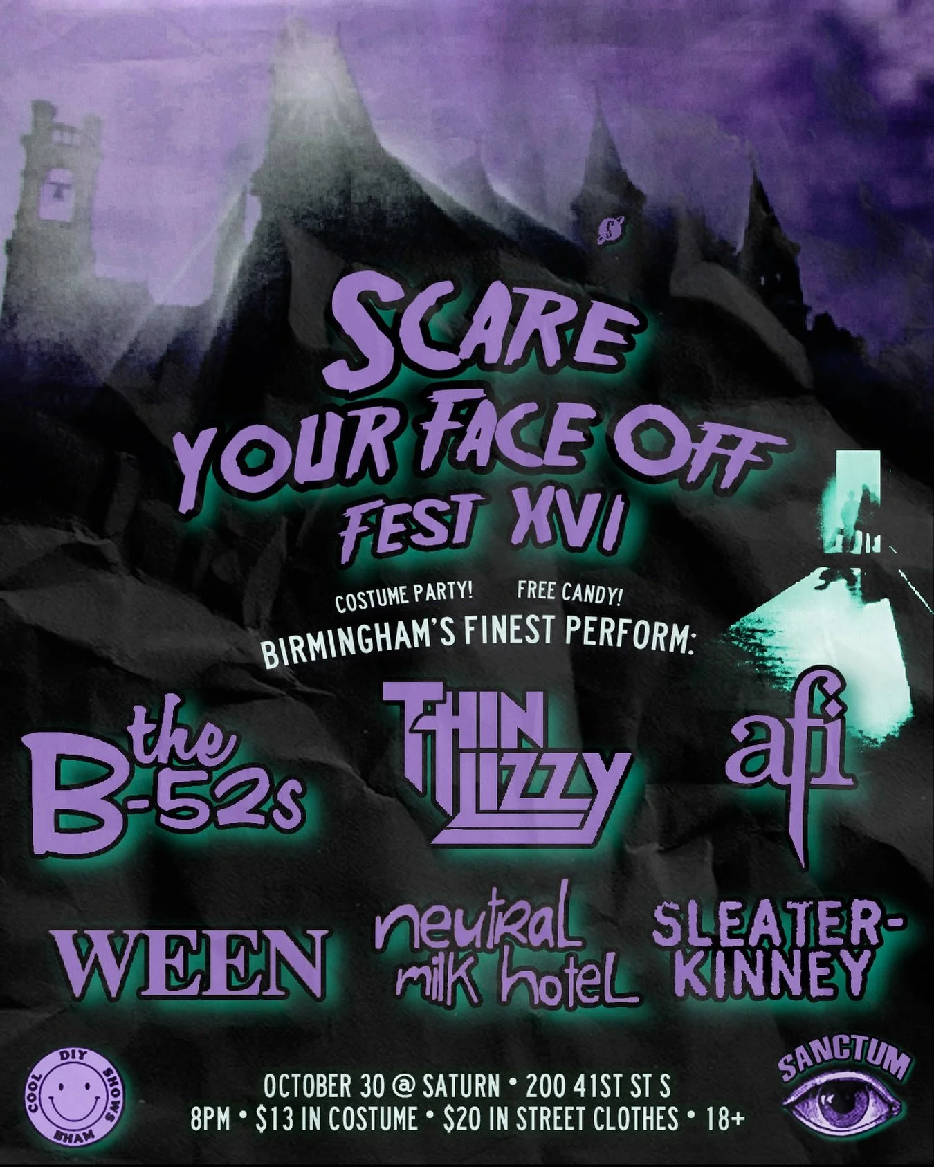 10/30 at Saturn! DIY Birmingham is providing Halloween festivities with classic cover sets by Birmingham&rsquo;s finest musicians. It&rsquo;s a costume party! Dress up and get a discount at the door. Ghouls with the creepiest costumes get prizes prov