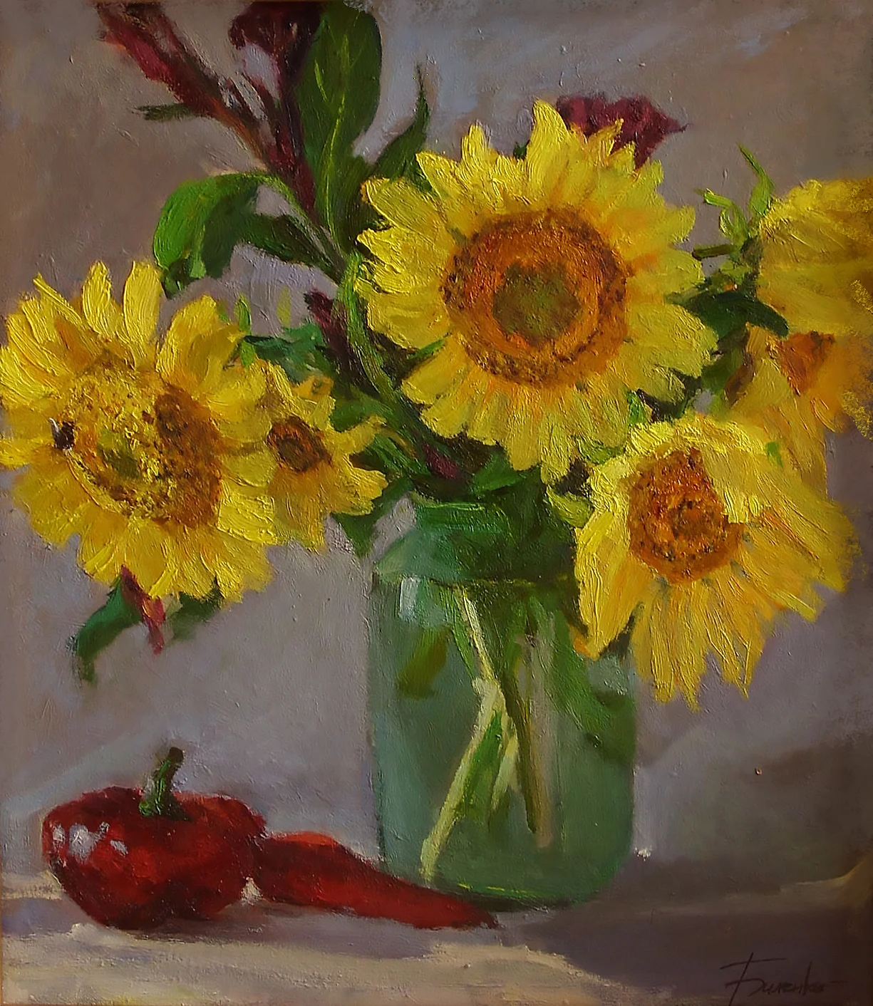 Sunflowers in jar