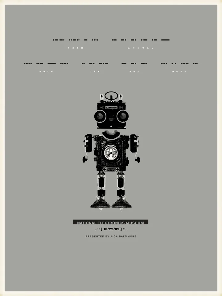 Poster designed for the American Institute of Graphic Arts (AIGA) to promote Baltimore’s largest paper show which was held at the National Electronics Museum.