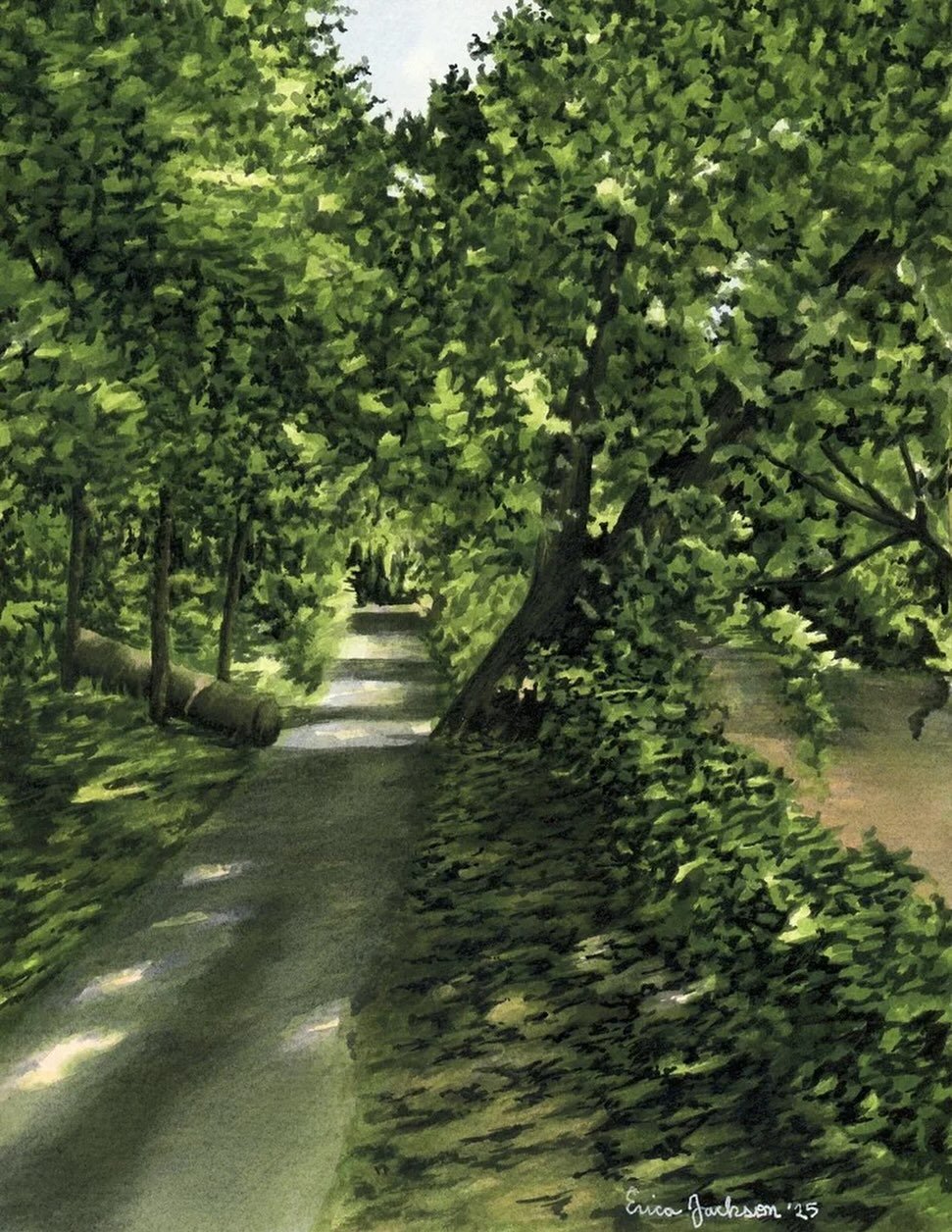 Walking The Path
7.75 x 9.75, Fluid Acrylics on Paper, 2025

The painting above was one of the pieces I finished in September. It was inspired by a walk I took on the Wissahickon Bike Trail last summer. Similar to the painting I finished in August, w