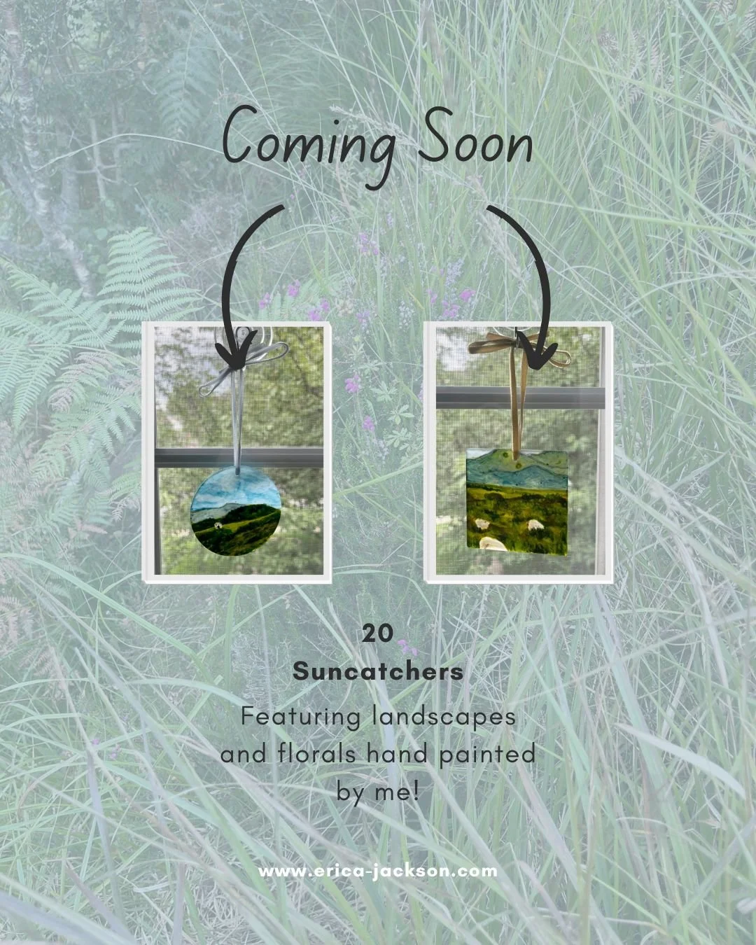 Next month I will be releasing a collection on my website. It will include 20 suncatchers! Each piece is original and unique and of course hand painted by me. They're all inspired by landscapes I've seen.

Keep an eye out here for more updates. If yo