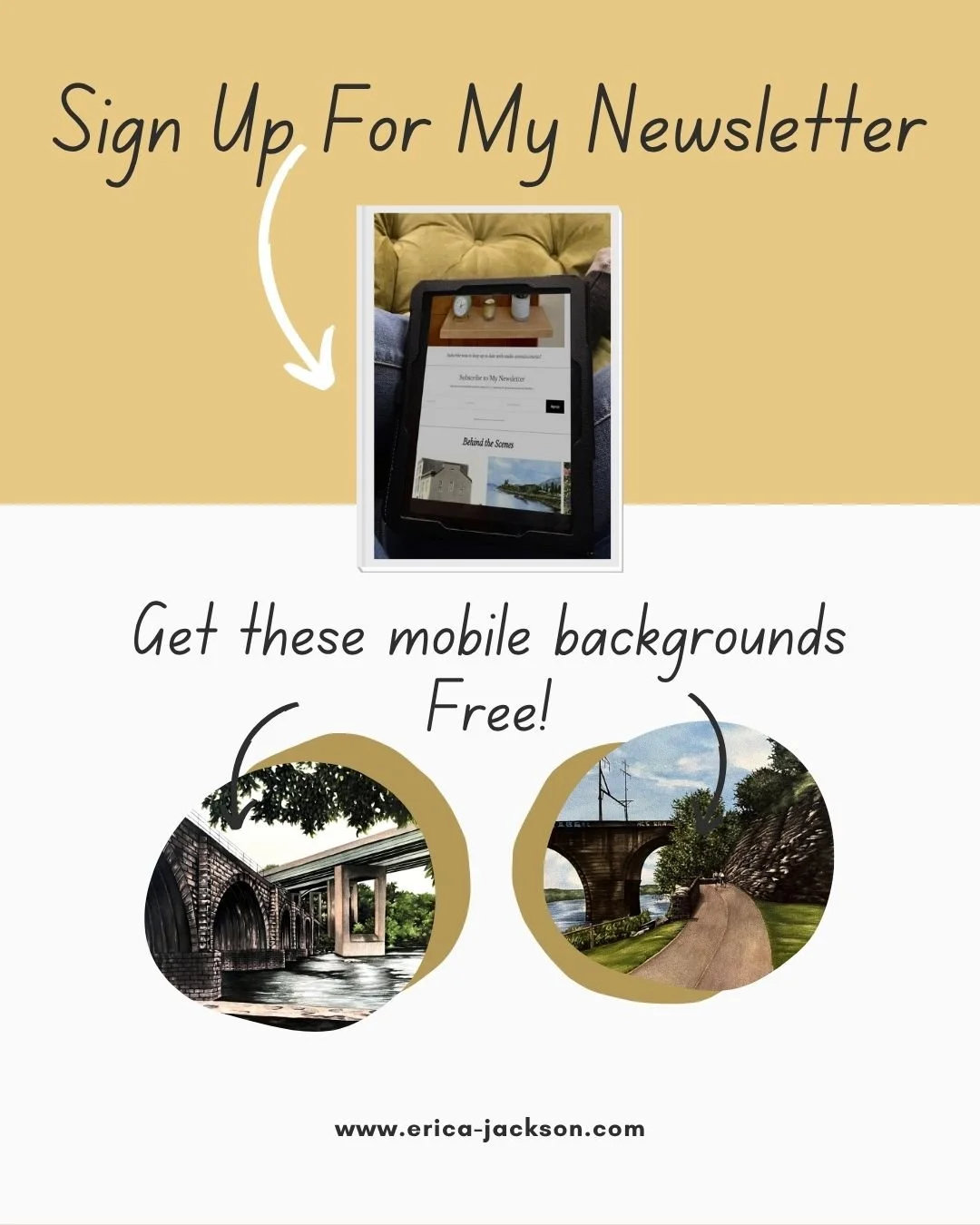 I send out a monthly newsletter giving subscribers a personal look into my studio. It includes first looks at new paintings and artworks I've been working on, news about upcoming events, and more! 

If you're interested in signing up for my newslette