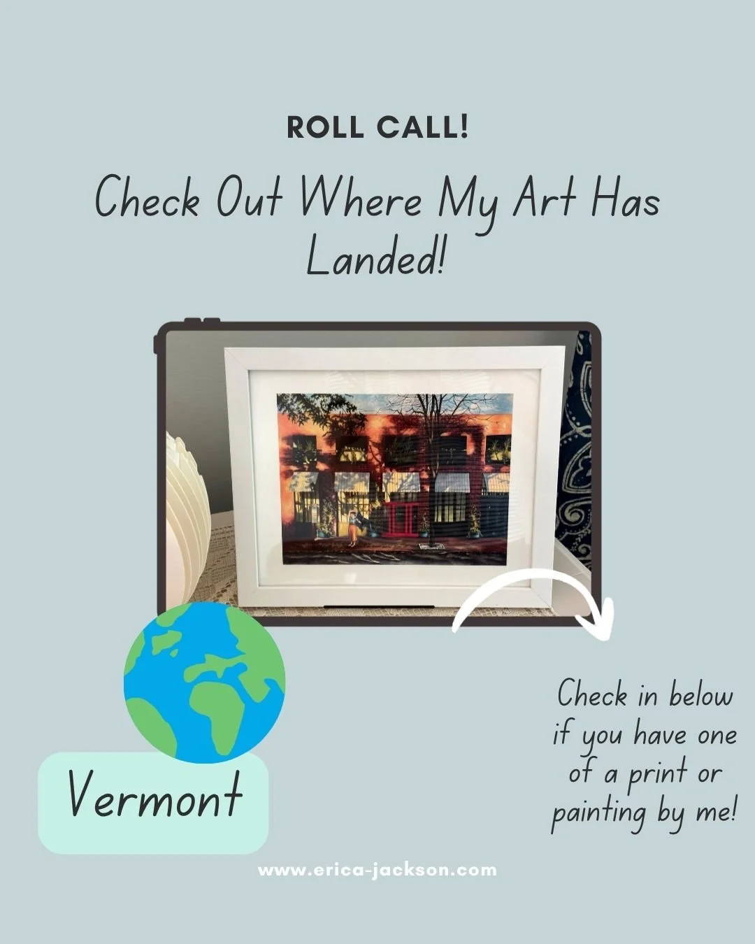 Let&rsquo;s do a roll call! 📣

I thought it would be fun to show where some of my art has landed! This print currently lives in Vermont!

It's always fun to see how people display my art after they've purchased it, so feel free to share below if you