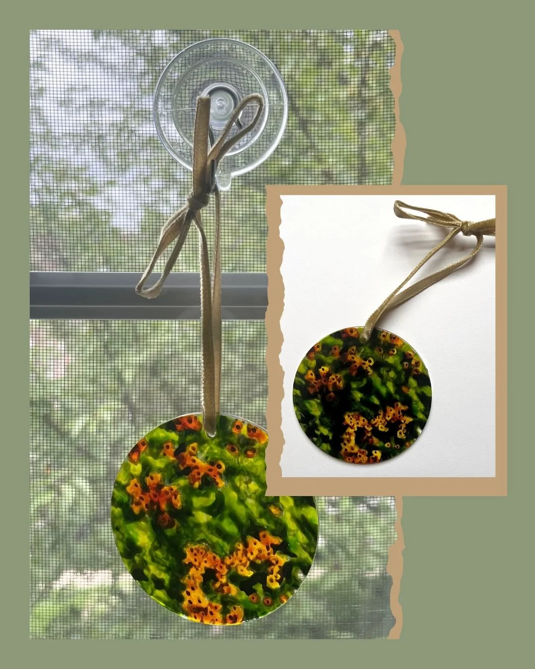 Here is another example of one of the suncatchers that will be released on my website next month! I really enjoyed painting all of these scenes. I love how they look both when you hang them on a window and if you hang them on a white wall. Keep an ey