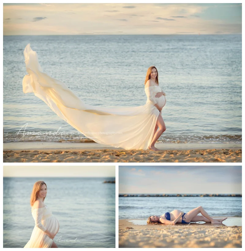 Flowing Maternity Gown on the Beach