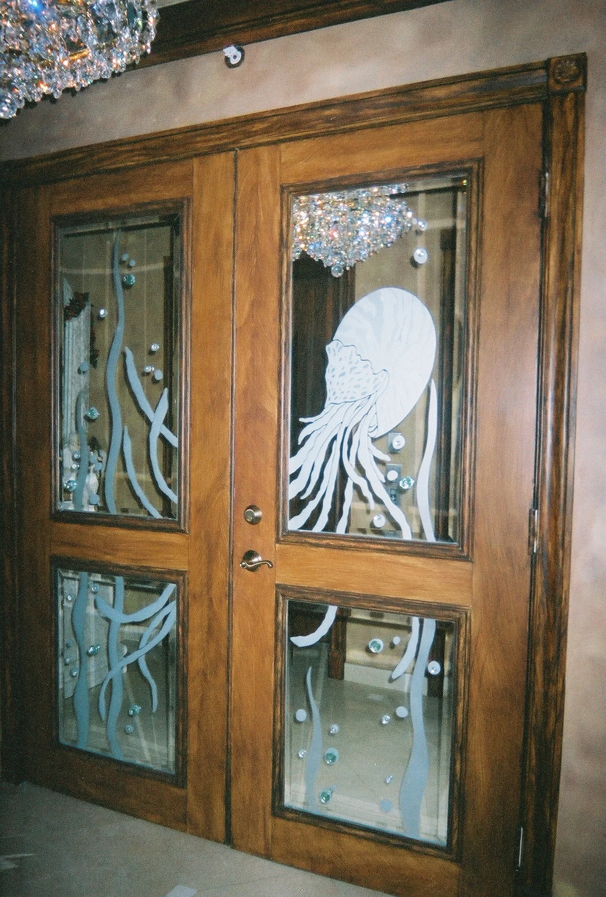 Etched Nautilus on Applied Mirrored to Condo Entry Doors unique glass art jupiter.jpg